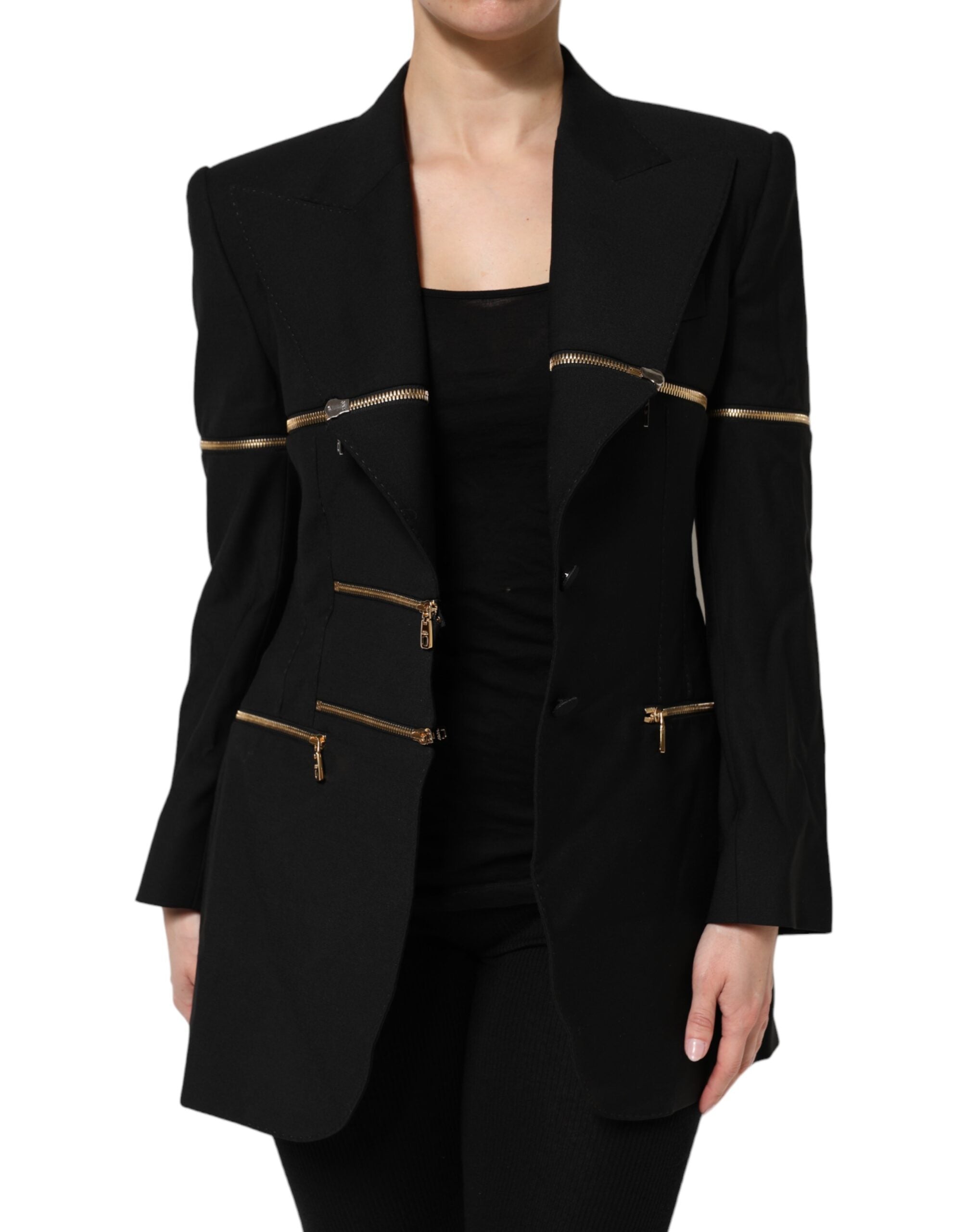 Dolce & Gabbana Black Wool Zipper Detailing Blazer Women's Jacket (Pre-Owned)