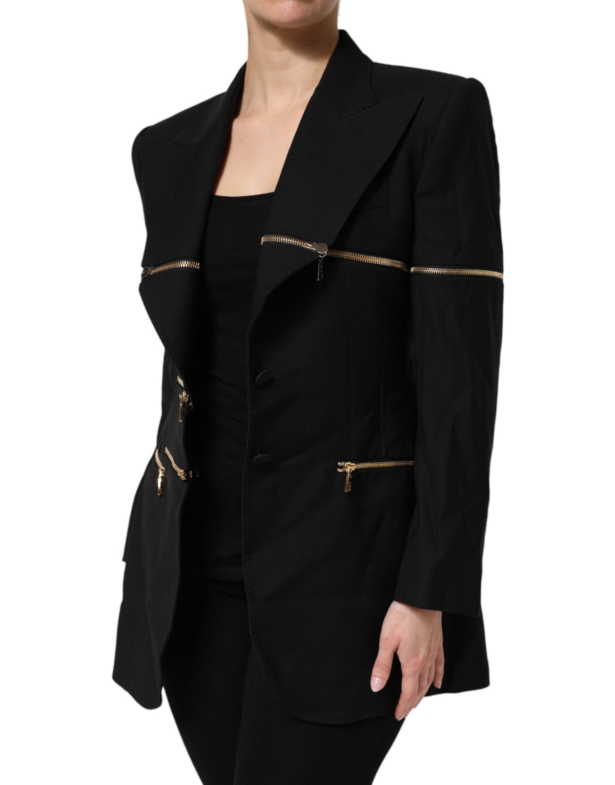 Dolce & Gabbana Black Wool Zipper Detailing Blazer Women's Jacket (Pre-Owned)