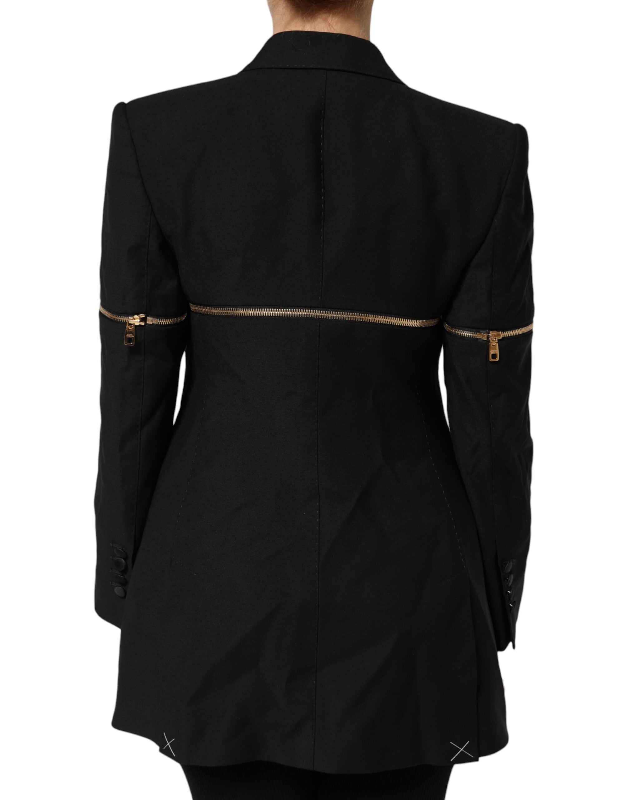 Dolce & Gabbana Black Wool Zipper Detailing Blazer Women's Jacket (Pre-Owned)