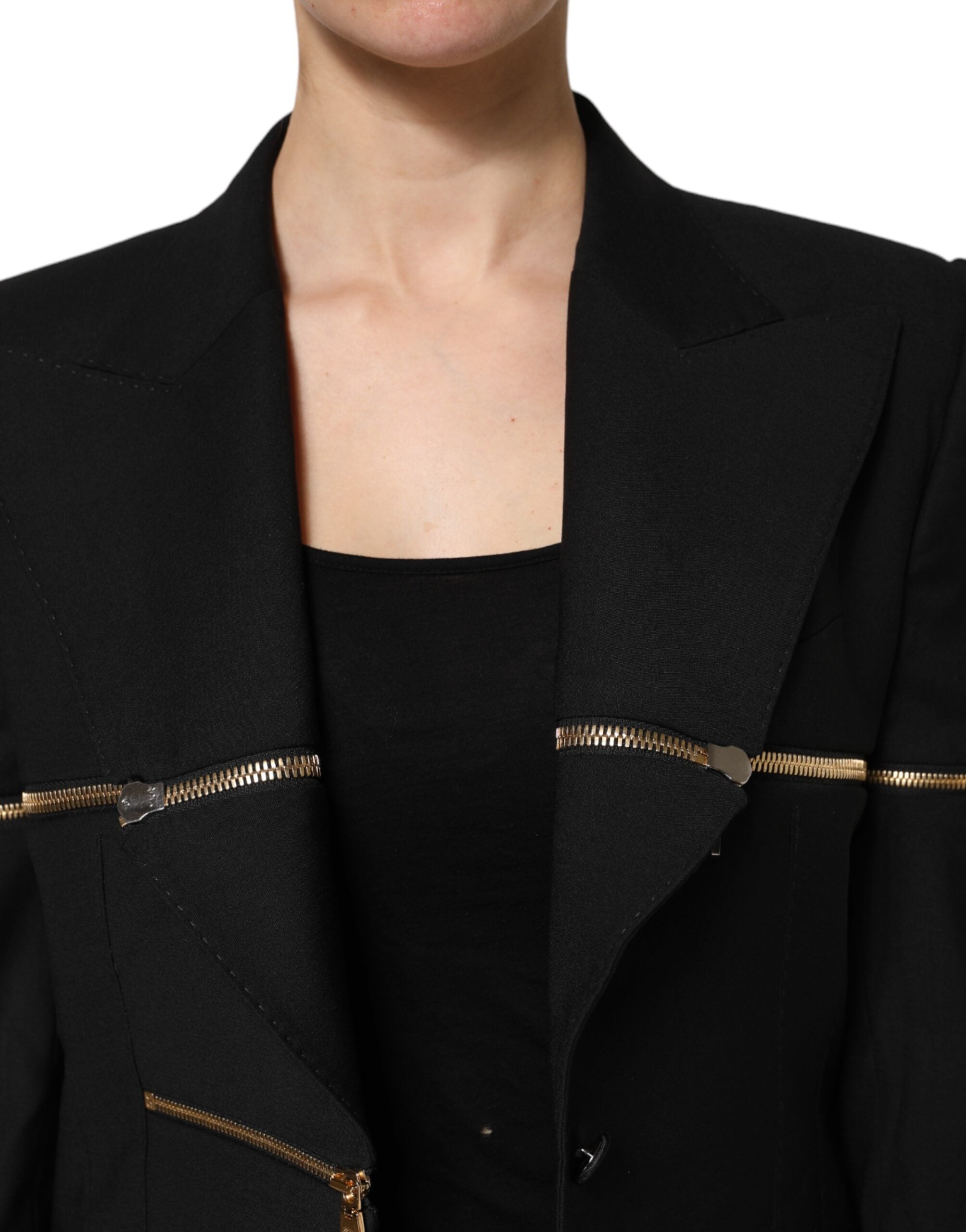 Dolce & Gabbana Black Wool Zipper Detailing Blazer Women's Jacket (Pre-Owned)