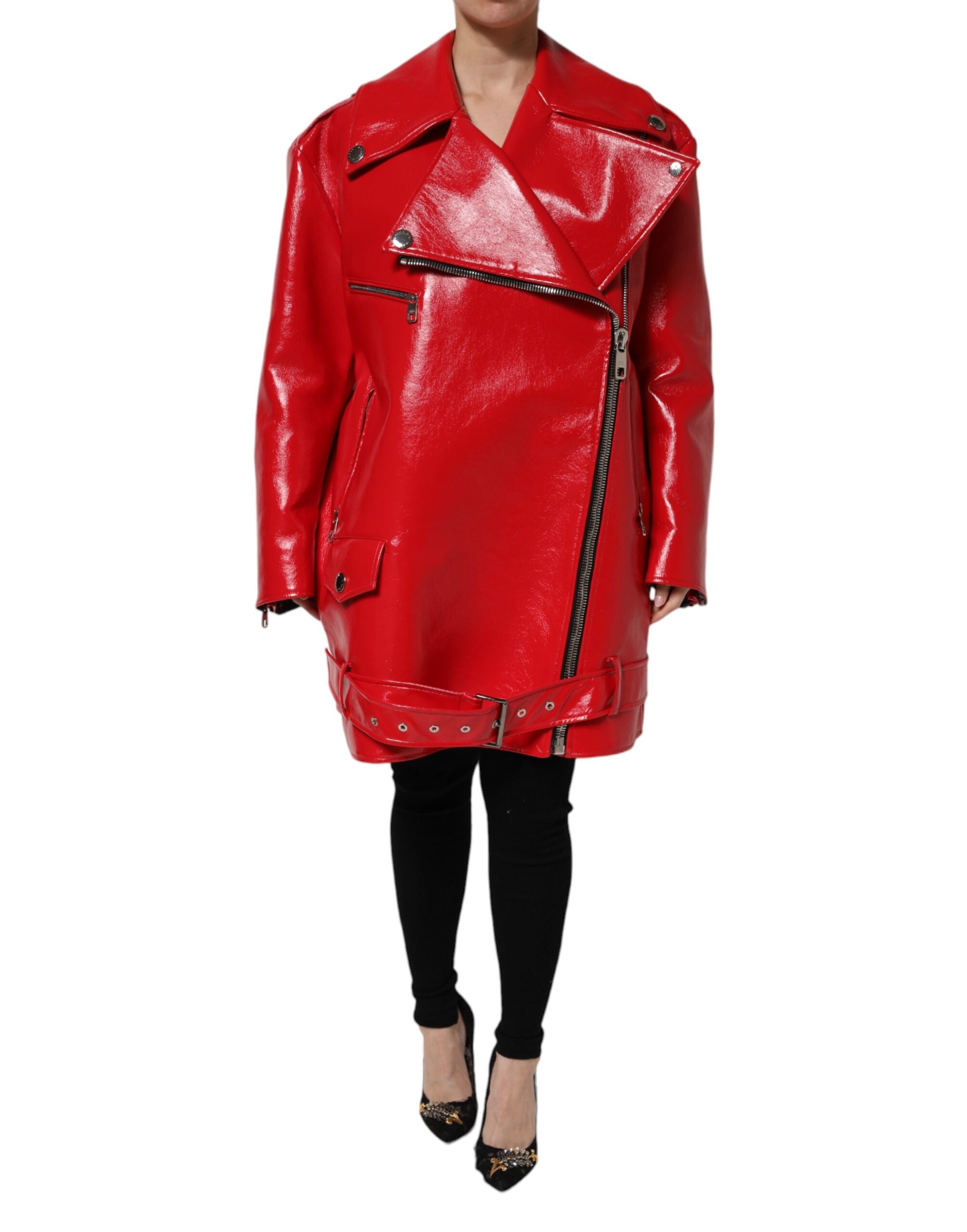 Dolce & Gabbana Red Lambskin Full Zipper Women's Jacket (Pre-Owned)