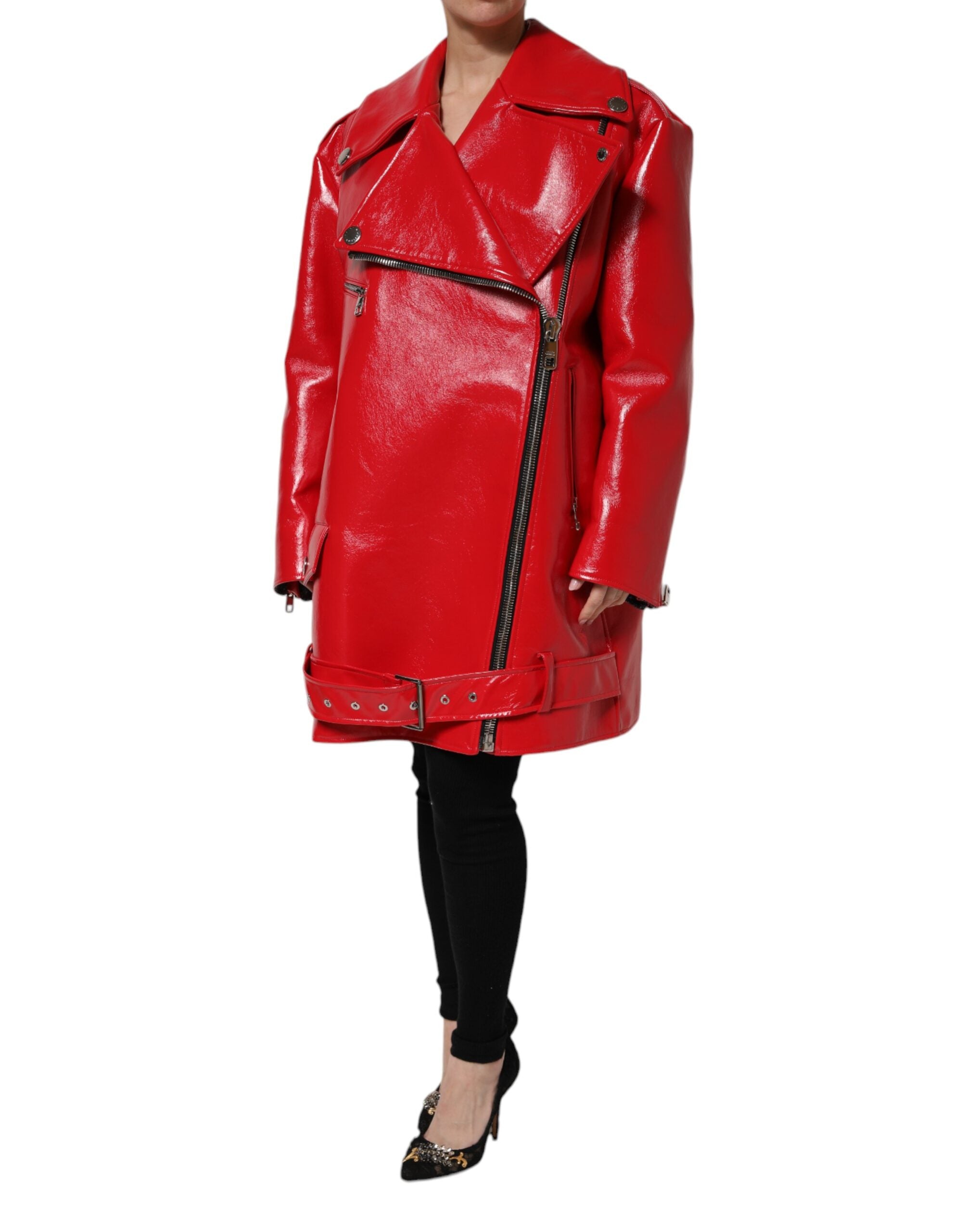 Dolce & Gabbana Red Lambskin Full Zipper Women's Jacket (Pre-Owned)