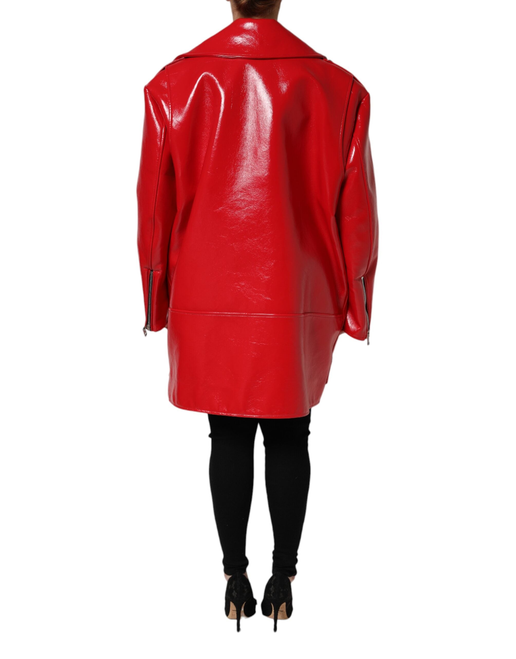 Dolce & Gabbana Red Lambskin Full Zipper Women's Jacket (Pre-Owned)
