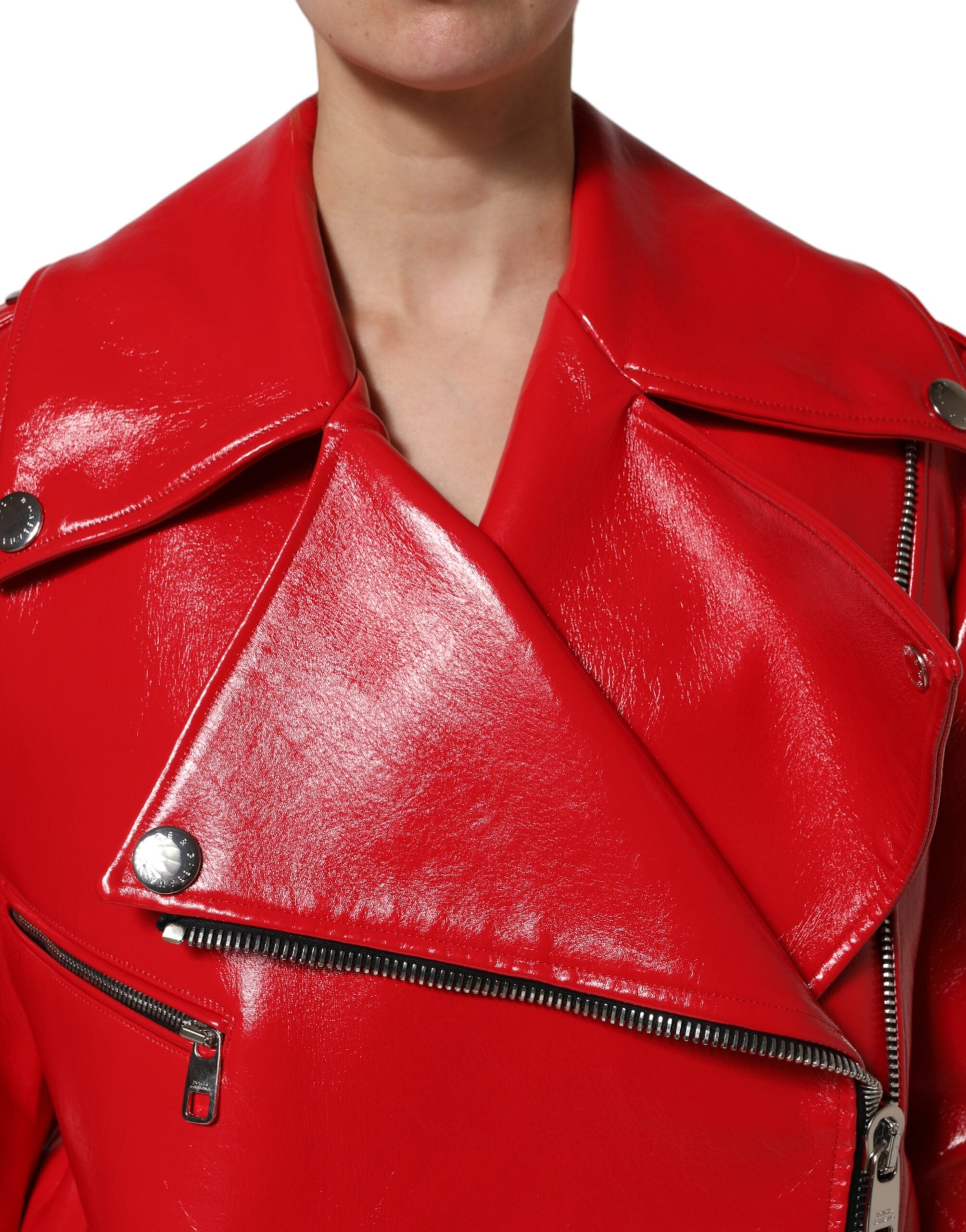Dolce & Gabbana Red Lambskin Full Zipper Women's Jacket (Pre-Owned)