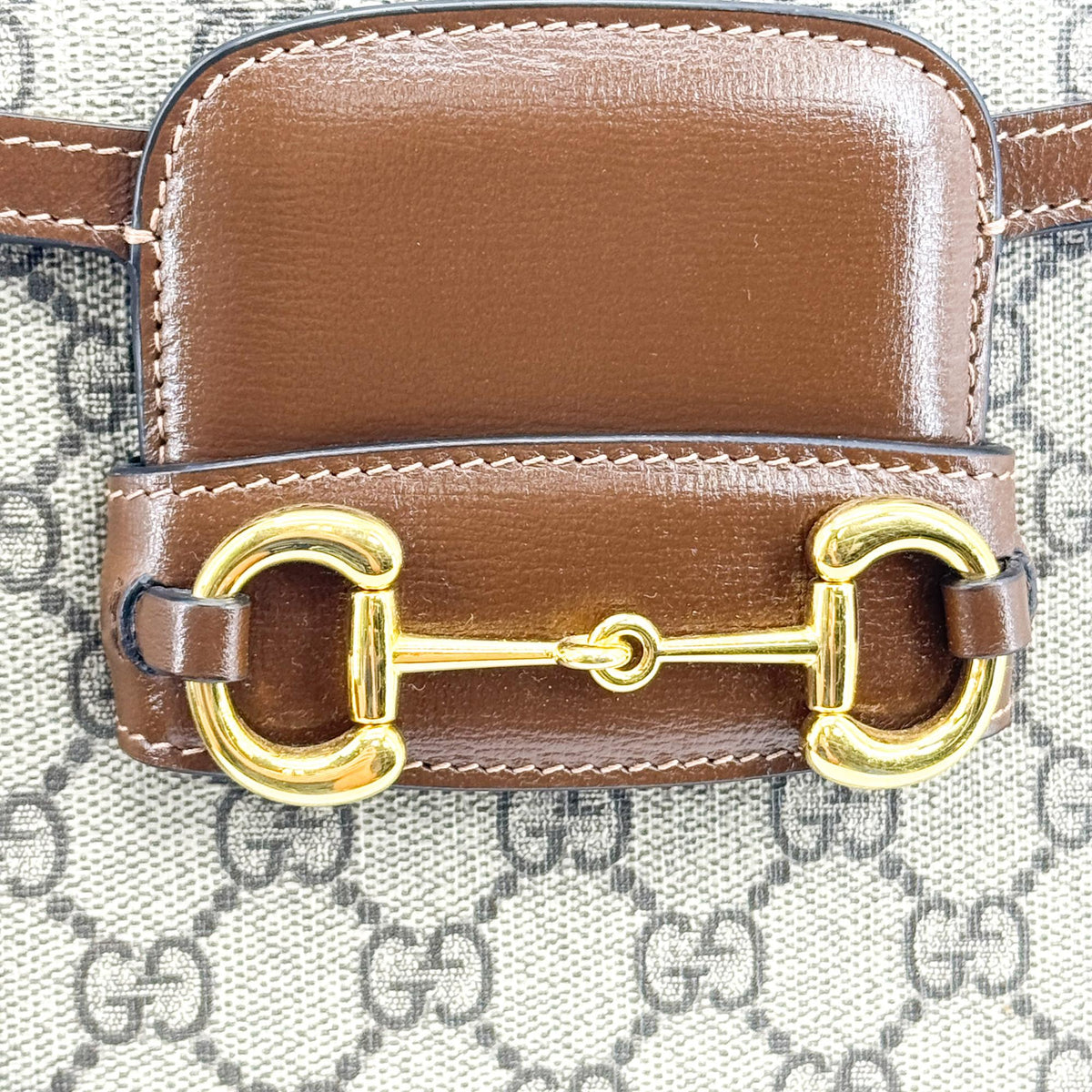 Gucci Horsebit 1955 Gg Coated Canvas With Leather Brown Canvas Shoulder Bag Bag (Pre-Owned)