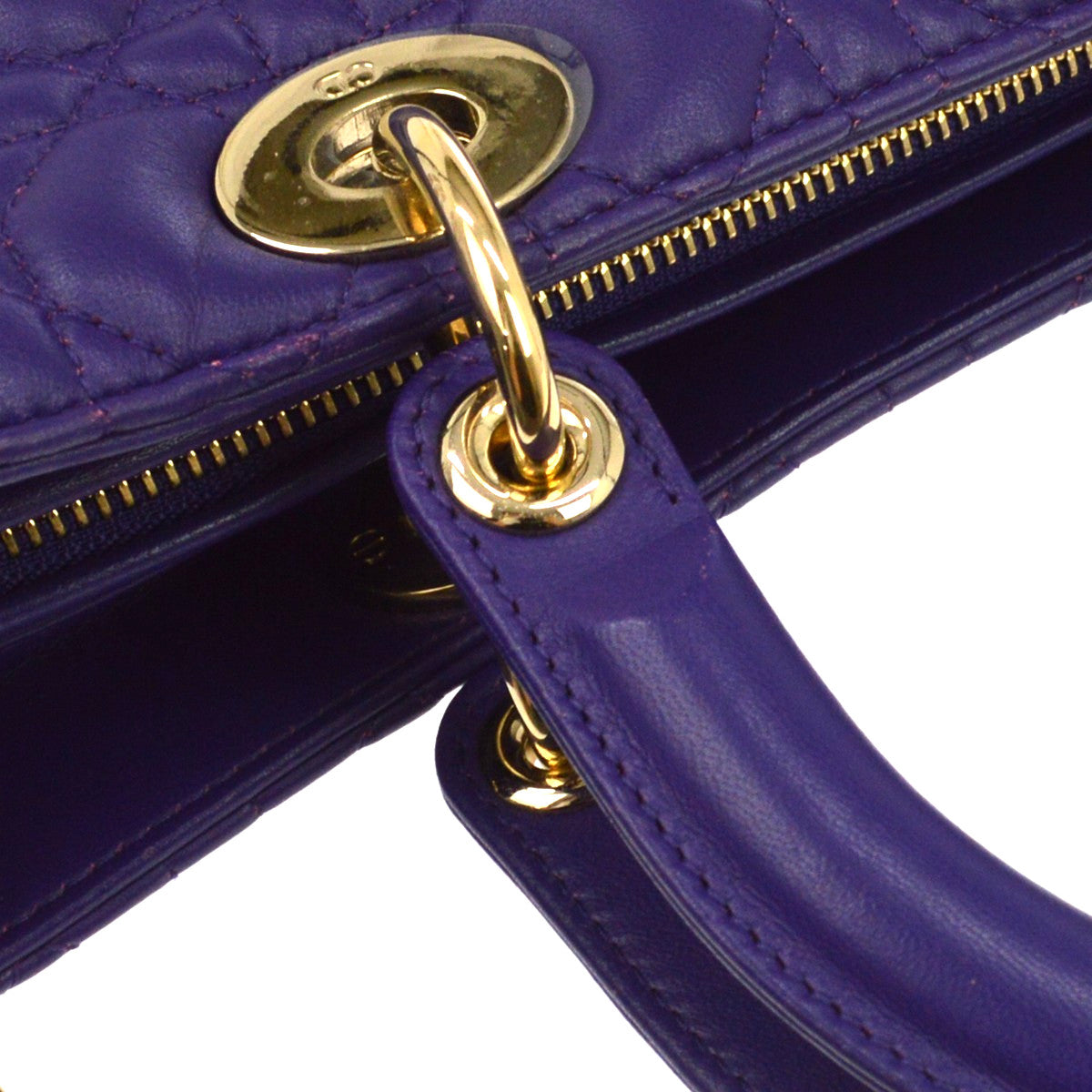 Christian Dior Lady Dior Cannage Quilt Lambskin Purple Leather Handbag (Pre-Owned)