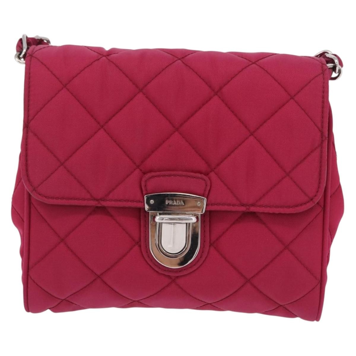 Prada Pushlock Chain Flap Quilted Tessuto Pink Nylon Handbag (Pre-Owned)