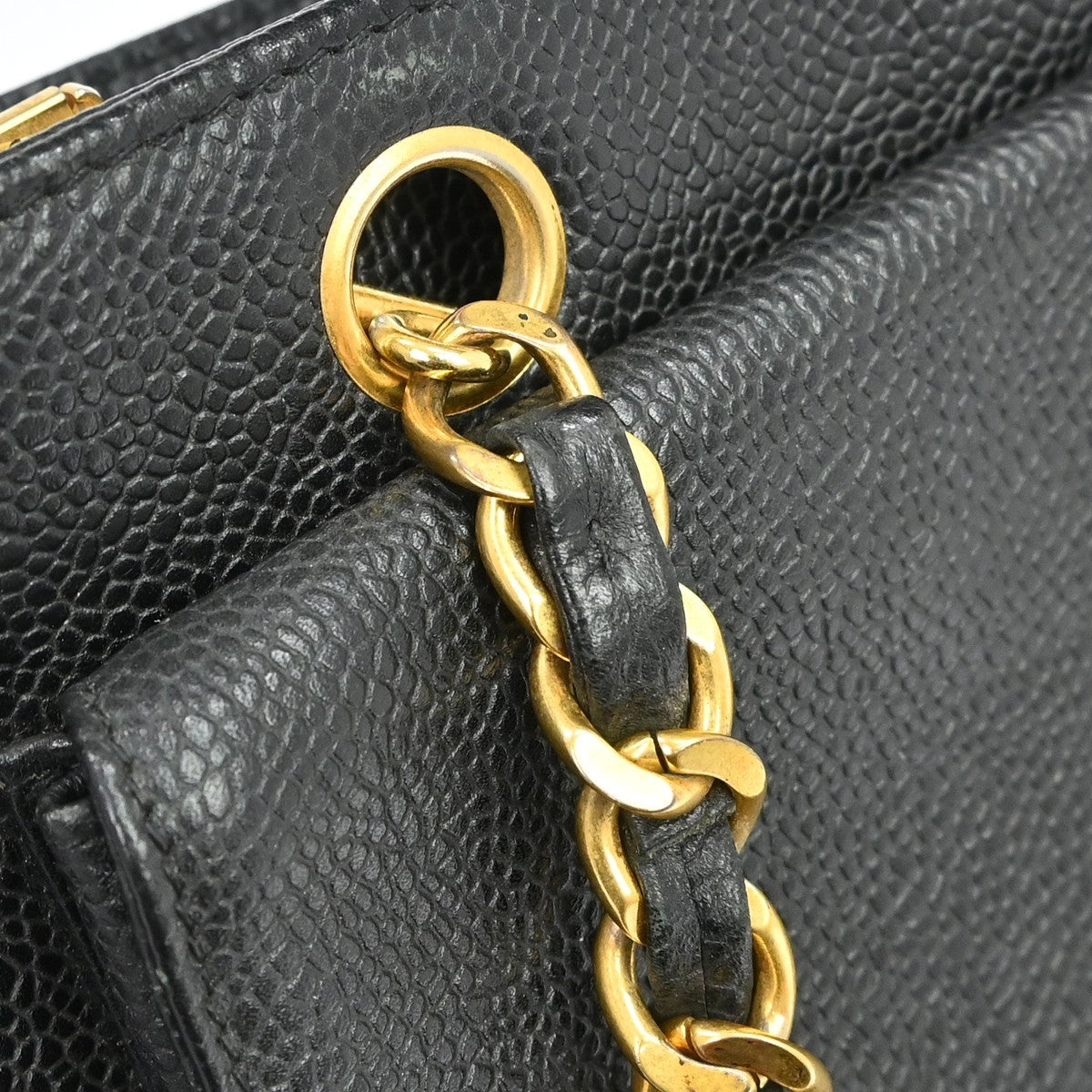 Chanel Vintage Front Pocket Tote Caviar Black Leather Tote Bag Bag (Pre-Owned)