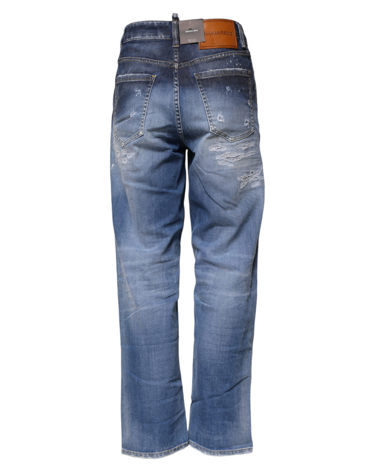 Dsquared² Blue Tattered Cotton Mid Waist Straight Denim Women's Jeans