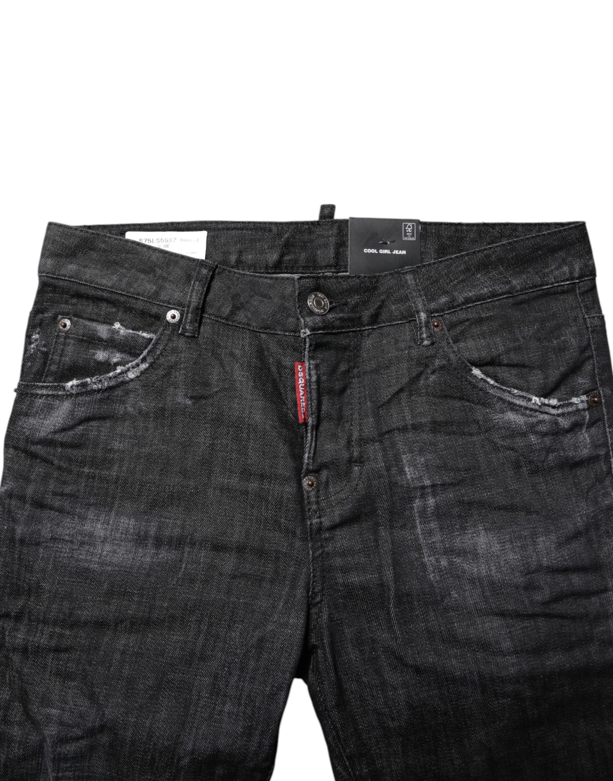 Dsquared² Black Washed Cotton Mid Waist Skinny Women's Jeans