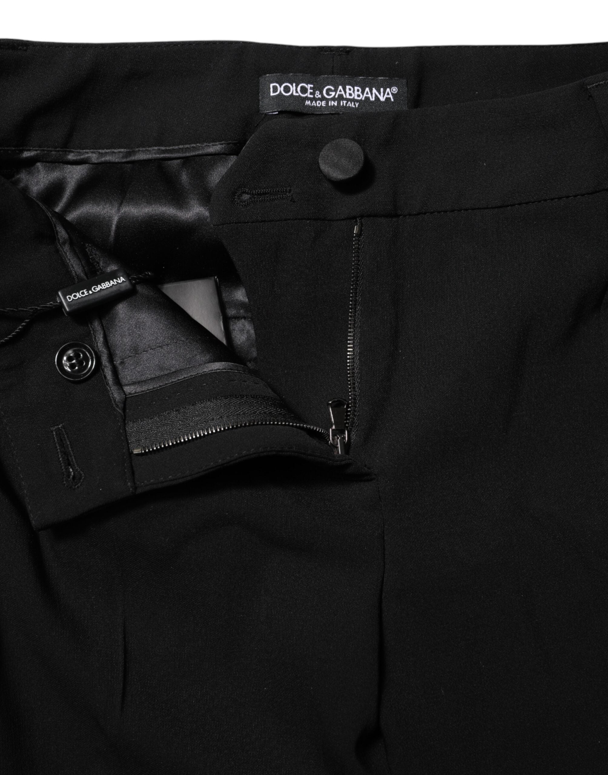 Dolce & Gabbana Black Wool Mid Waisted Tapered Dress Women's Pants
