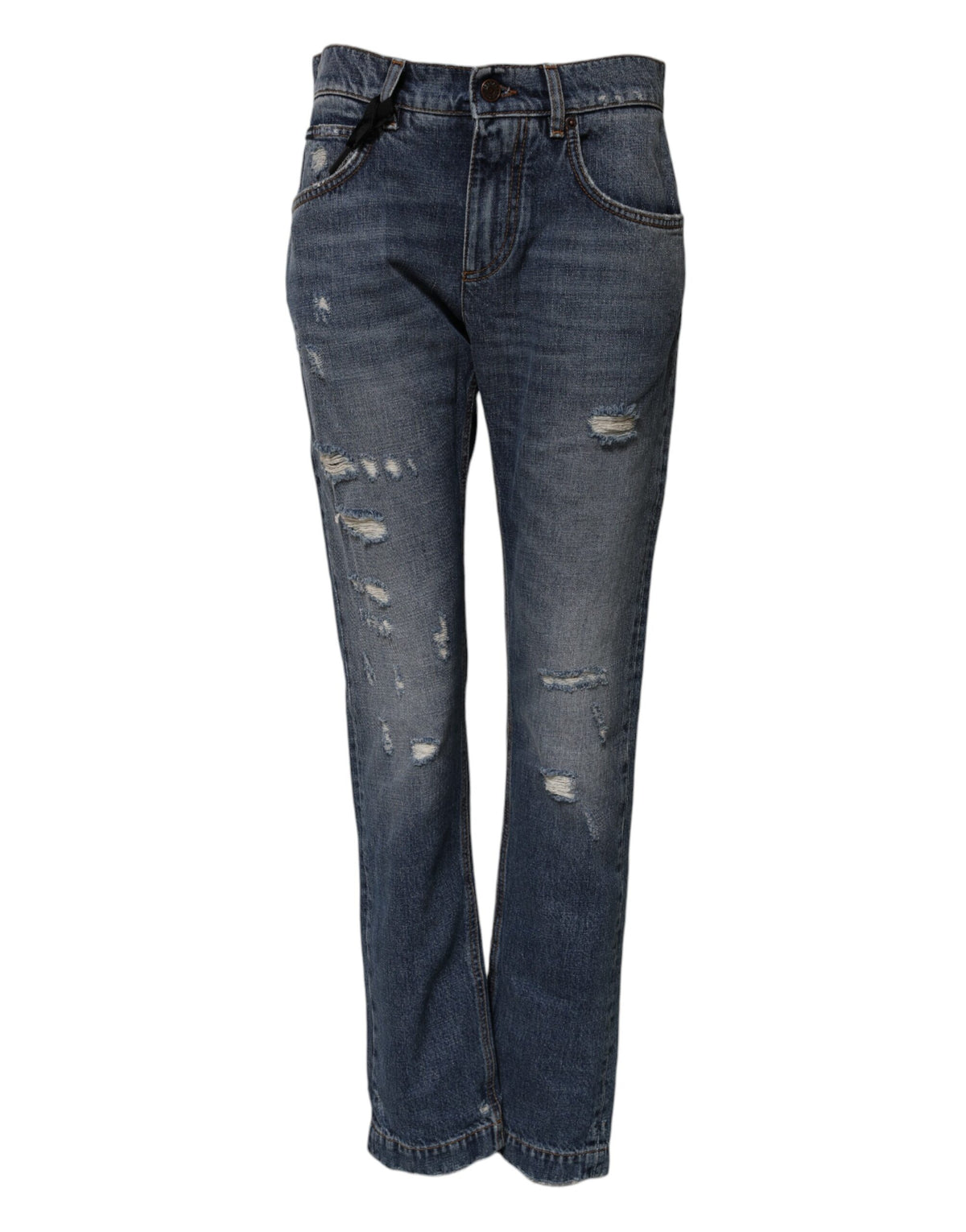 Dolce & Gabbana Blue Cotton Tattered Boyfriend Denim Women's Jeans