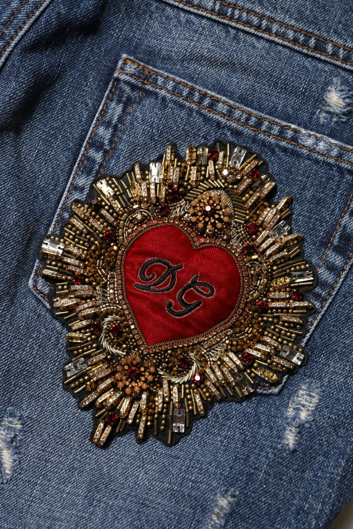 Dolce & Gabbana Blue Cotton Tattered Boyfriend Denim Women's Jeans