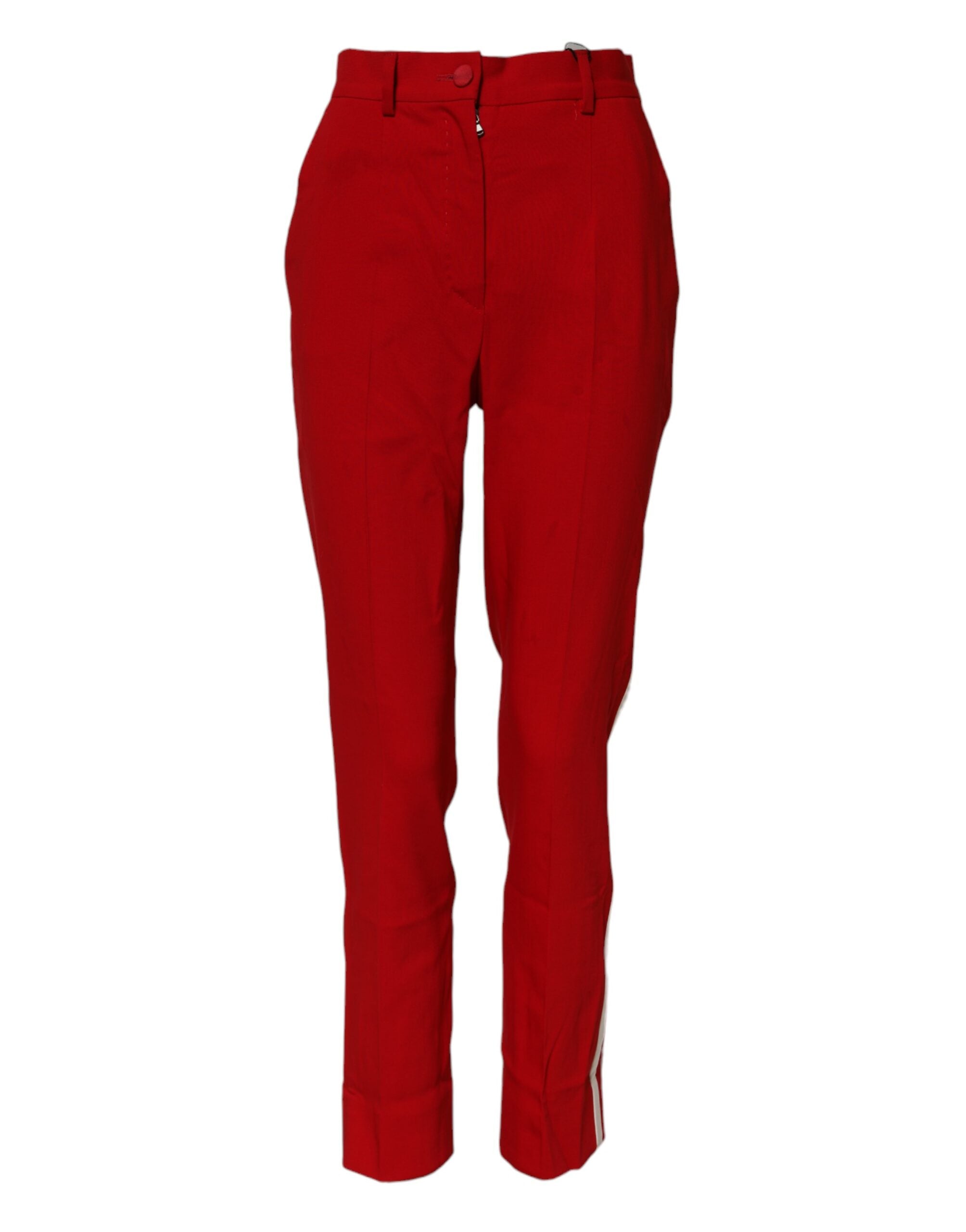 Dolce & Gabbana Red Wool Mid Waisted Tapered Women's Pants (Pre-Owned)