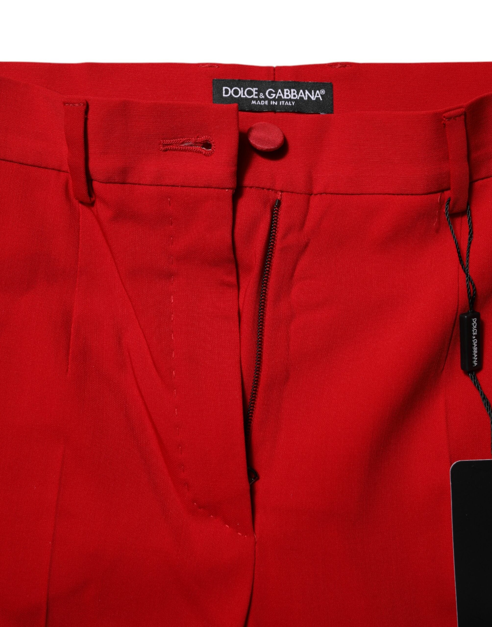Dolce & Gabbana Red Wool Mid Waisted Tapered Women's Pants (Pre-Owned)