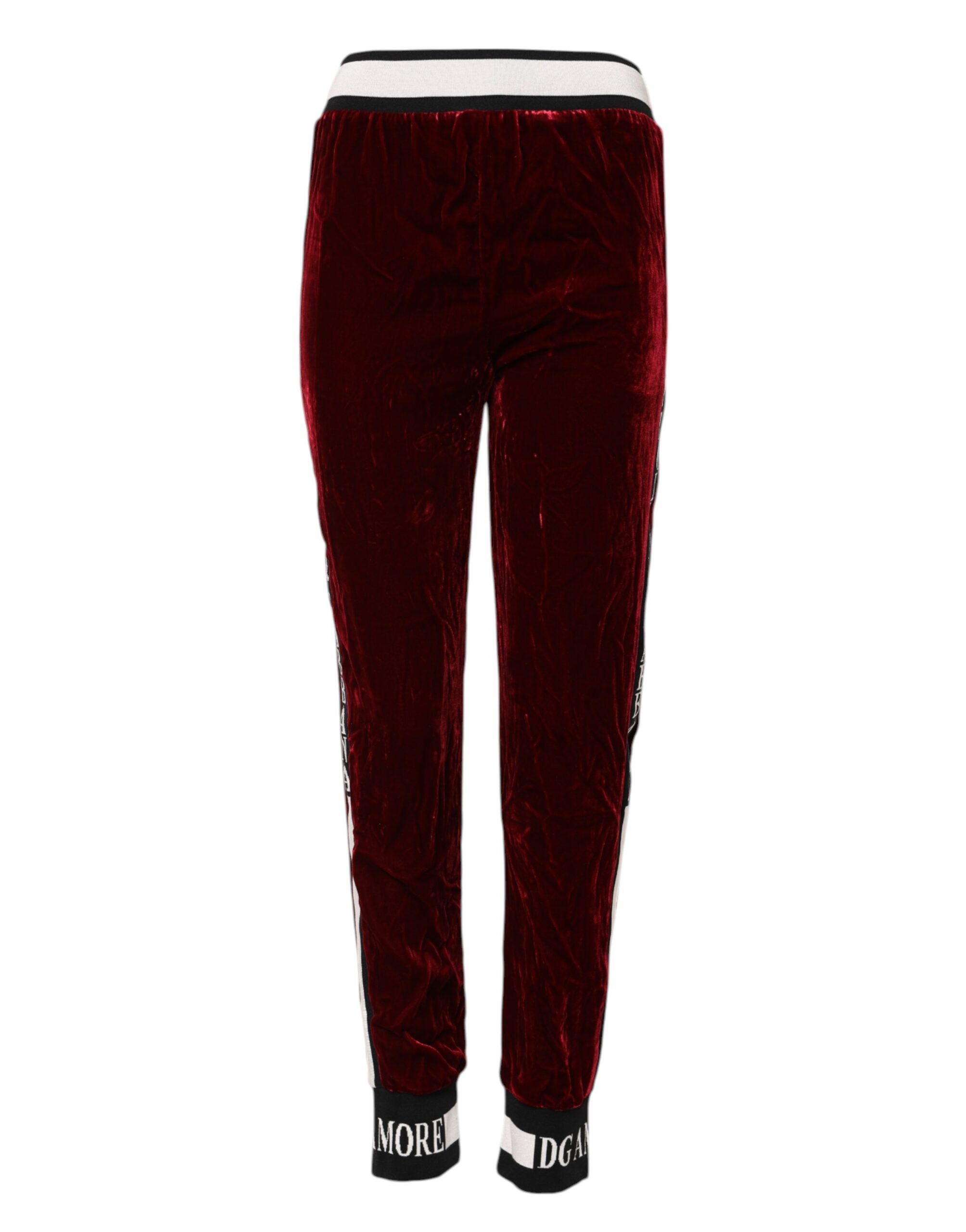 Dolce & Gabbana Red Viscose DG Logo Mid Waist Women's Pants (Pre-Owned)