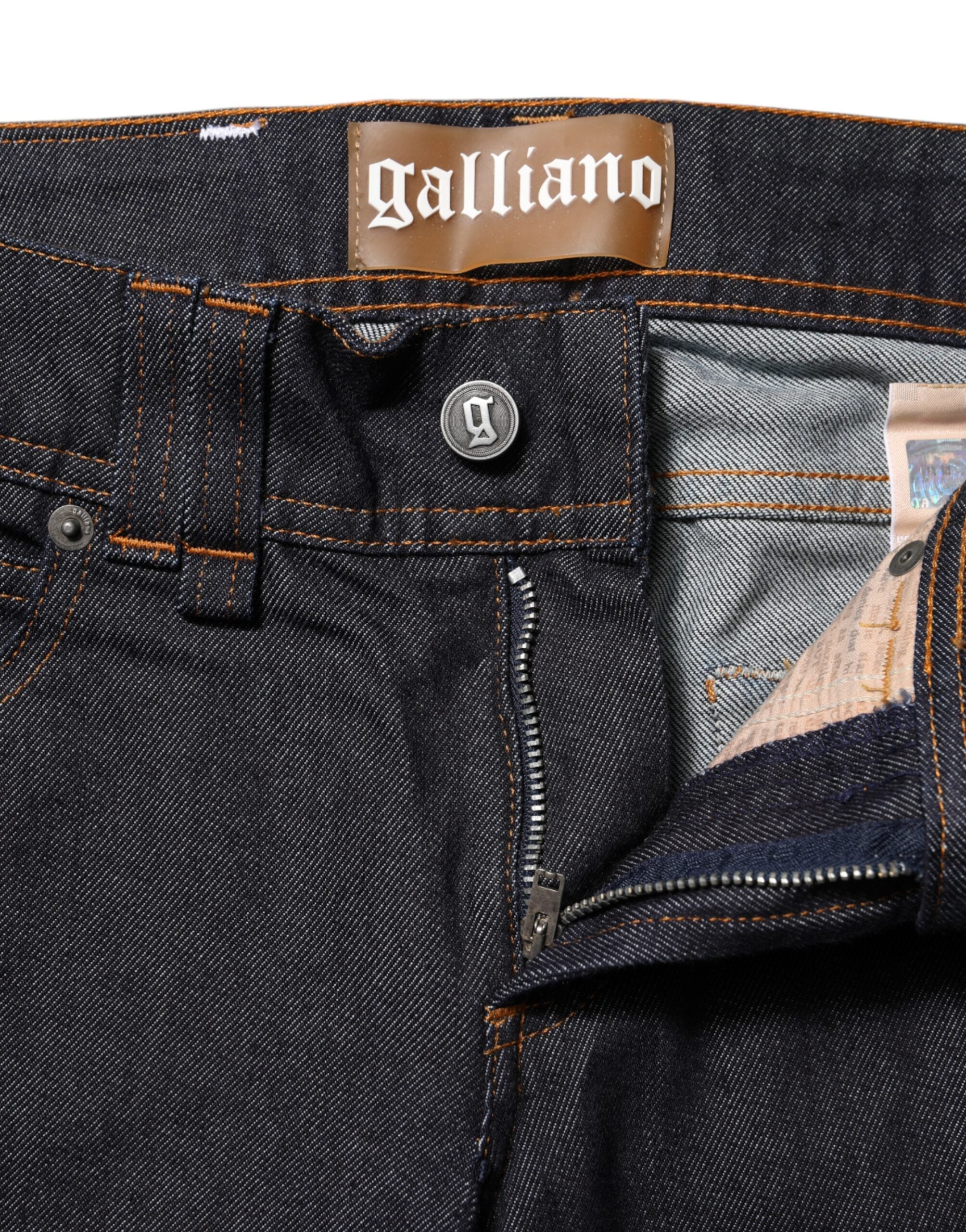 John Galliano Blue Mid Waist Cotton Wide Leg Denim Women's Jeans