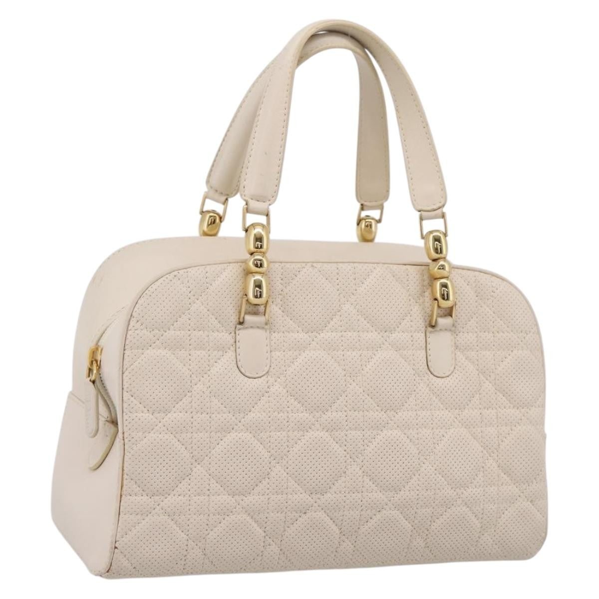 Christian Dior Vintage Leather White Leather Tote Bag Bag (Pre-Owned)