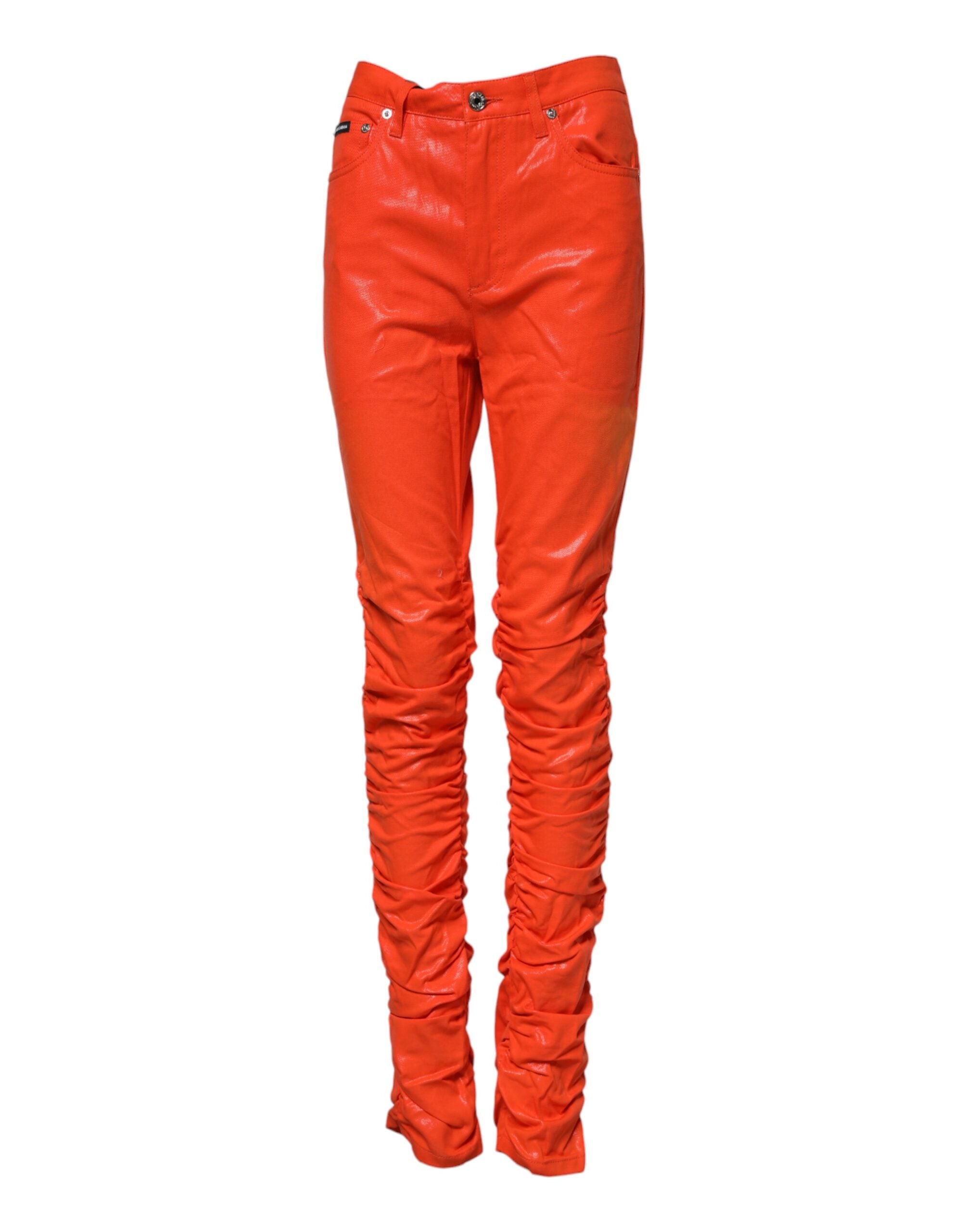 Dolce & Gabbana Orange Cotton High Waisted Denim Women's Jeans