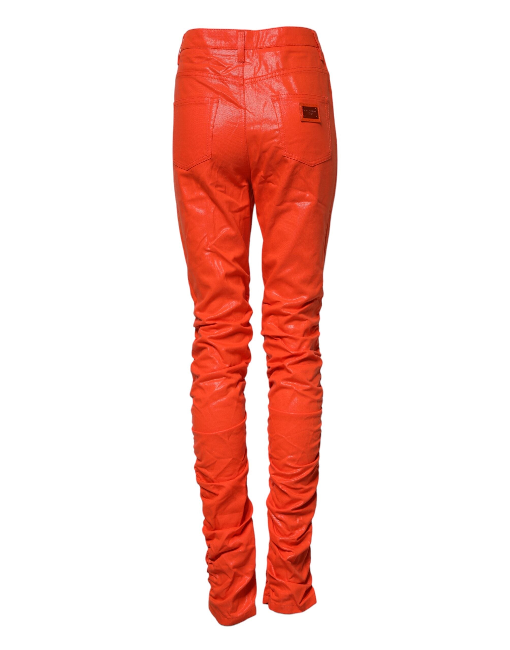 Dolce & Gabbana Orange Cotton High Waisted Denim Women's Jeans