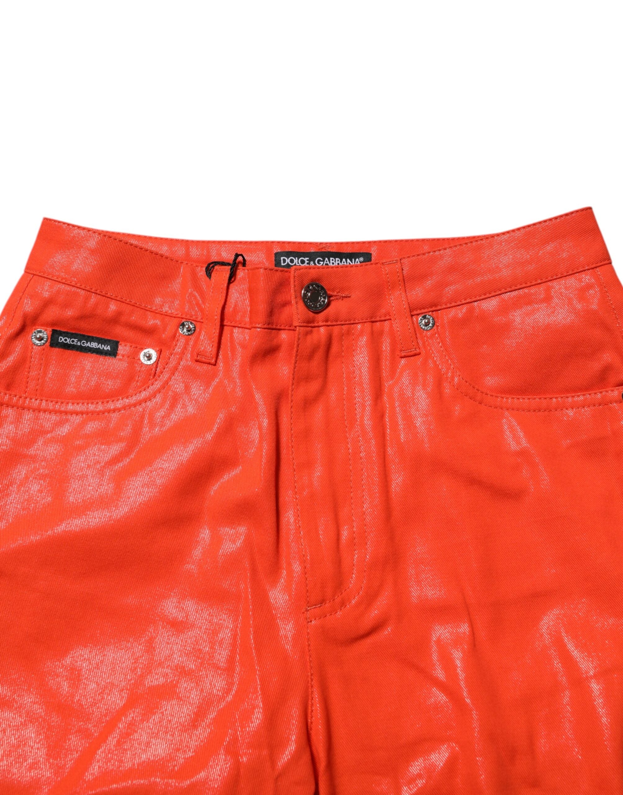 Dolce & Gabbana Orange Cotton High Waisted Denim Women's Jeans