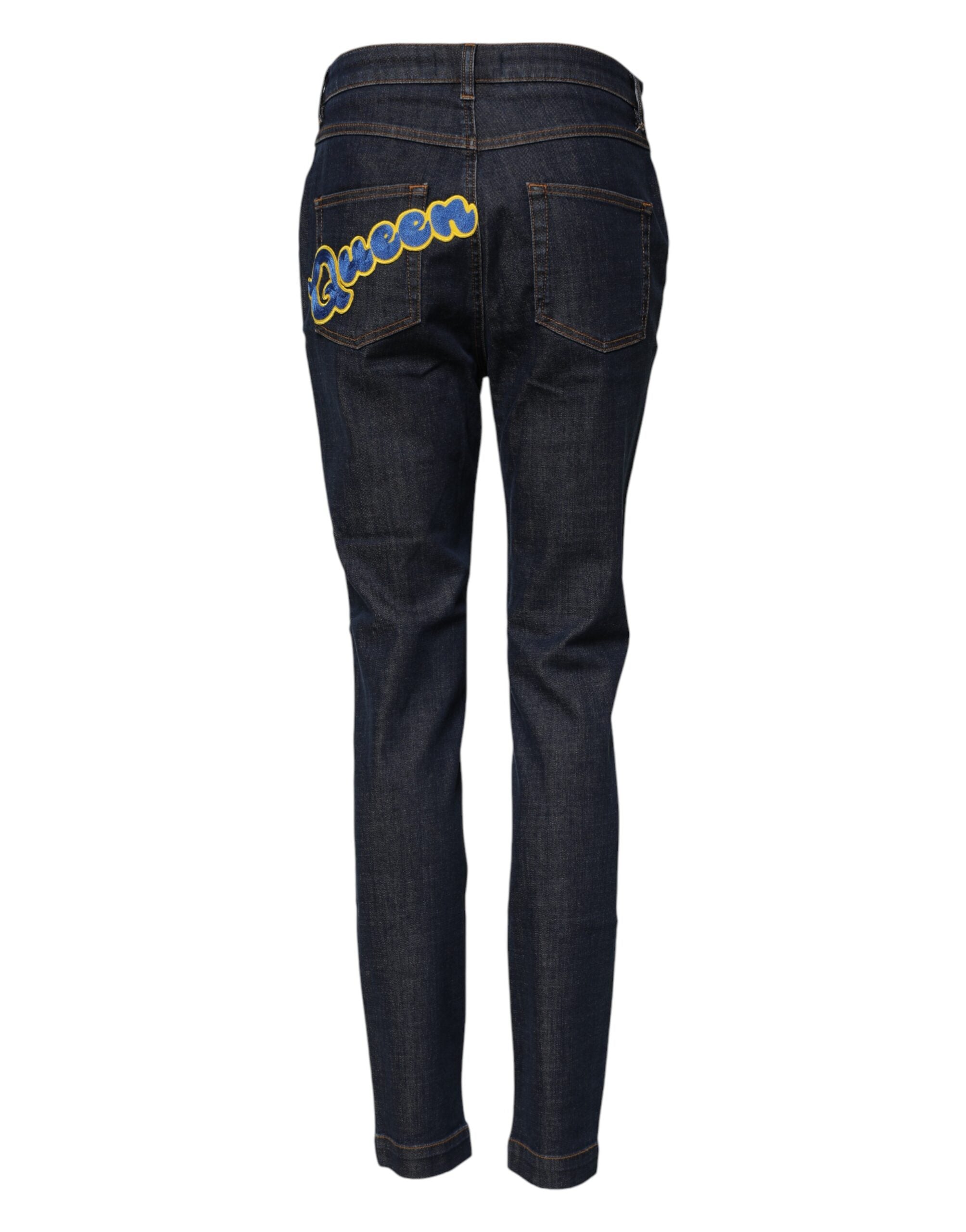 Dolce & Gabbana Blue Queen Patch AUDREY Mid Waist Denim Women's Jeans