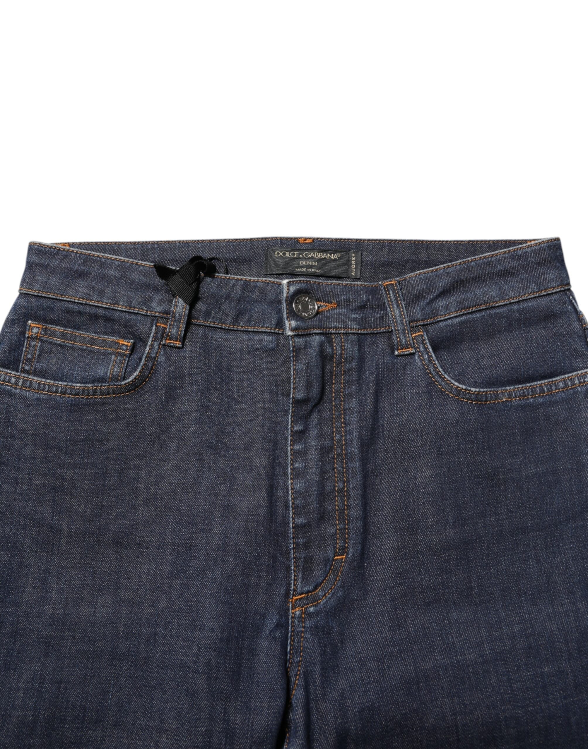 Dolce & Gabbana Blue Queen Patch AUDREY Mid Waist Denim Women's Jeans