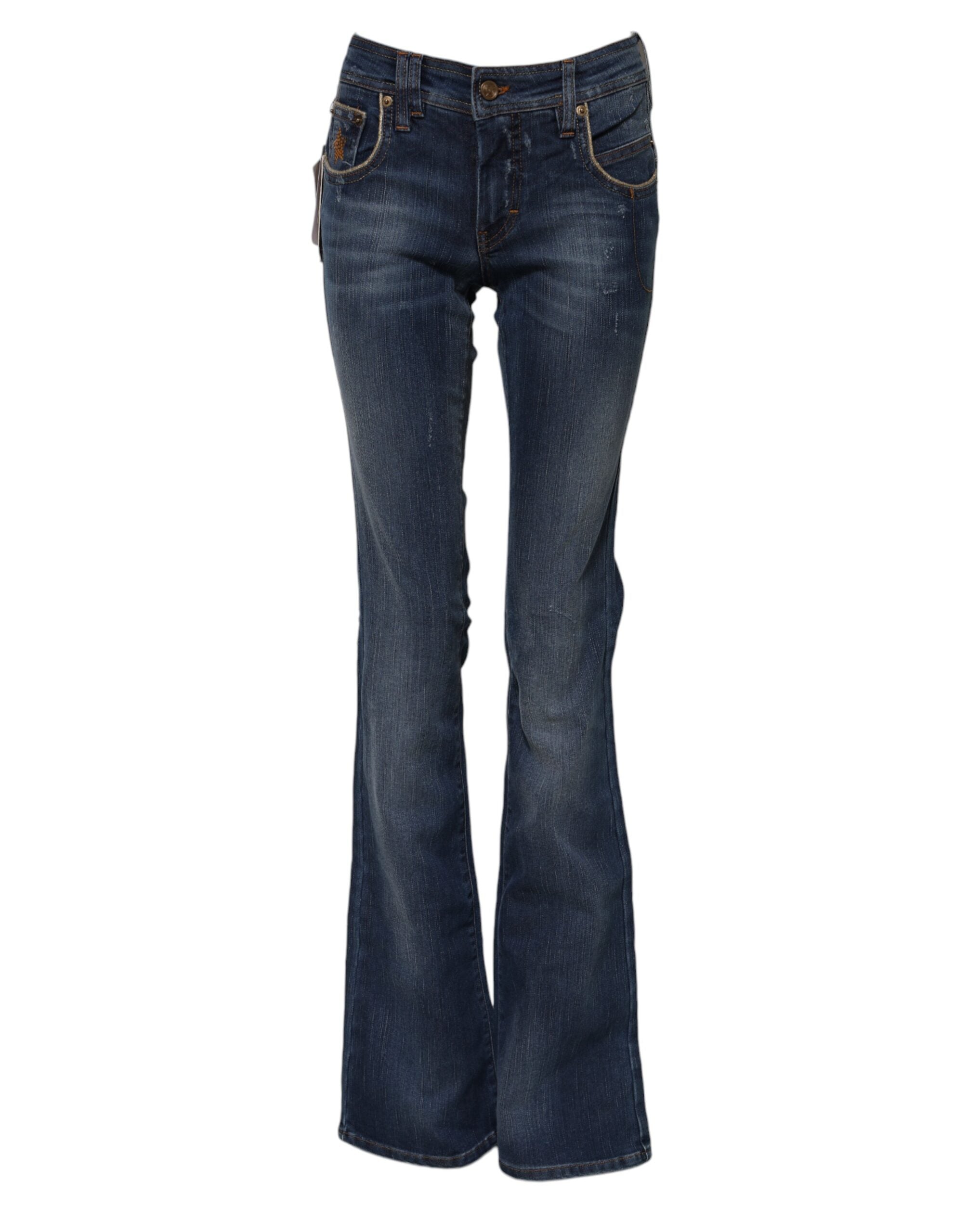 John Galliano Blue Cotton Mid Waist Wide Leg Denim Women's Jeans