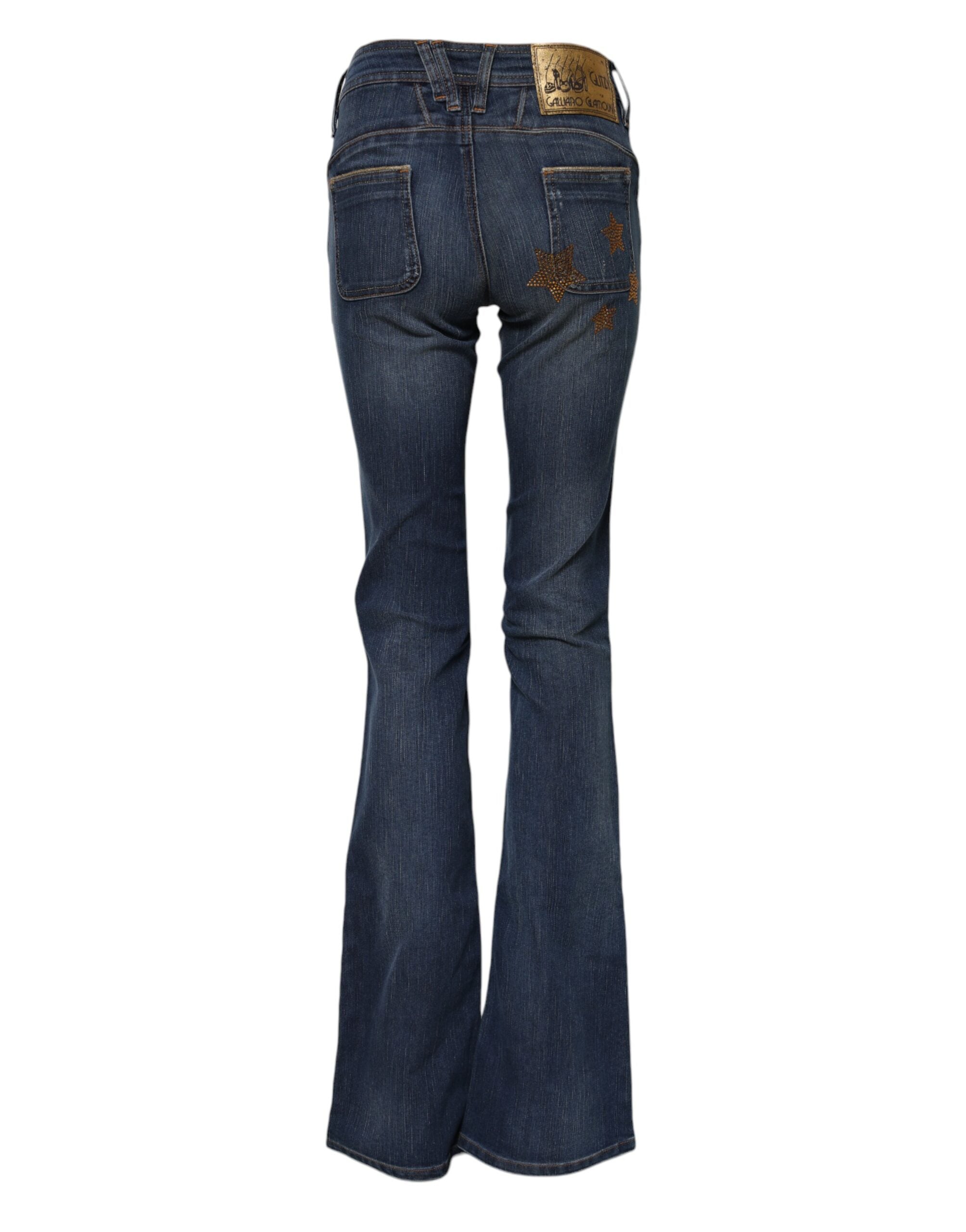 John Galliano Blue Cotton Mid Waist Wide Leg Denim Women's Jeans