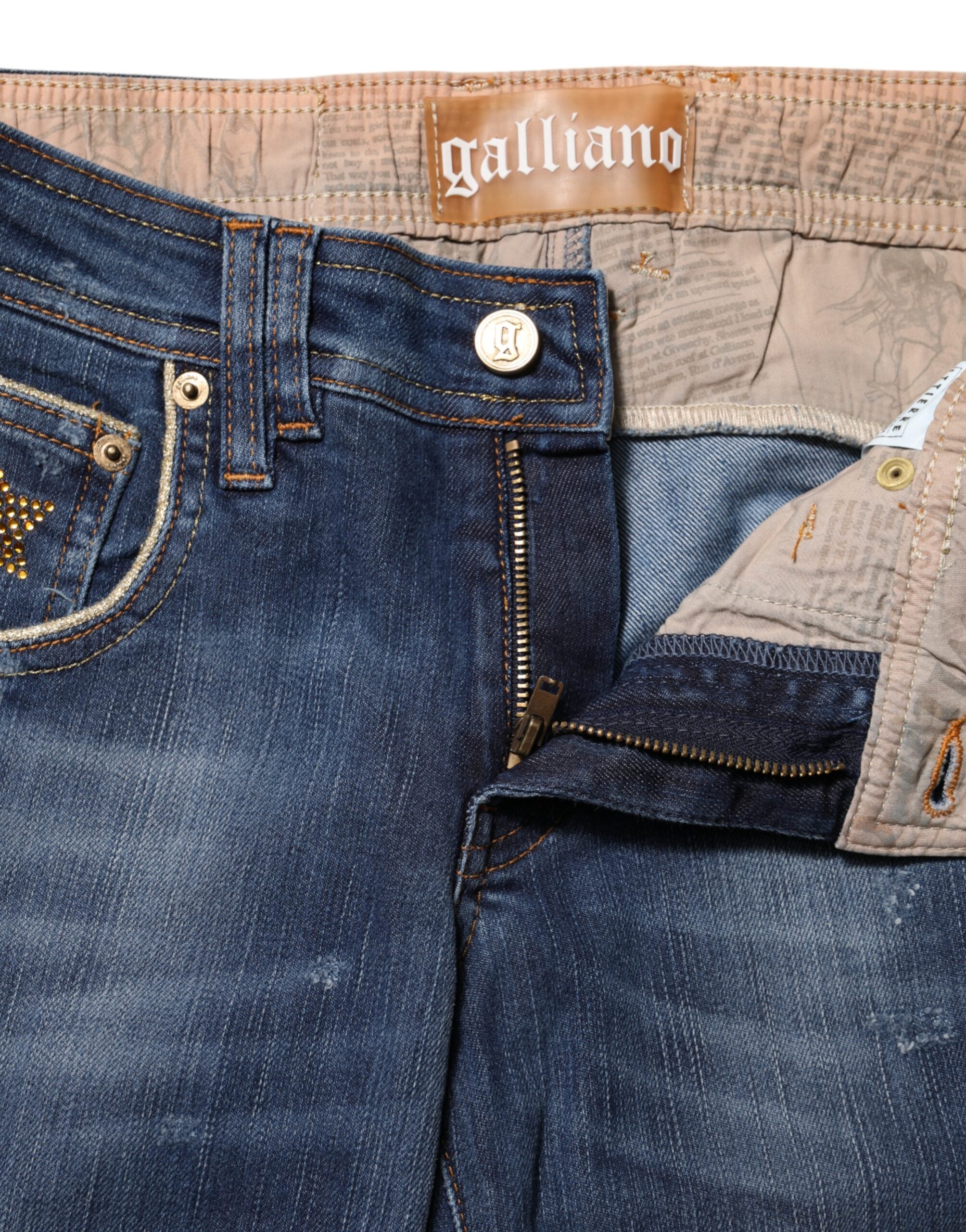 John Galliano Blue Cotton Mid Waist Wide Leg Denim Women's Jeans