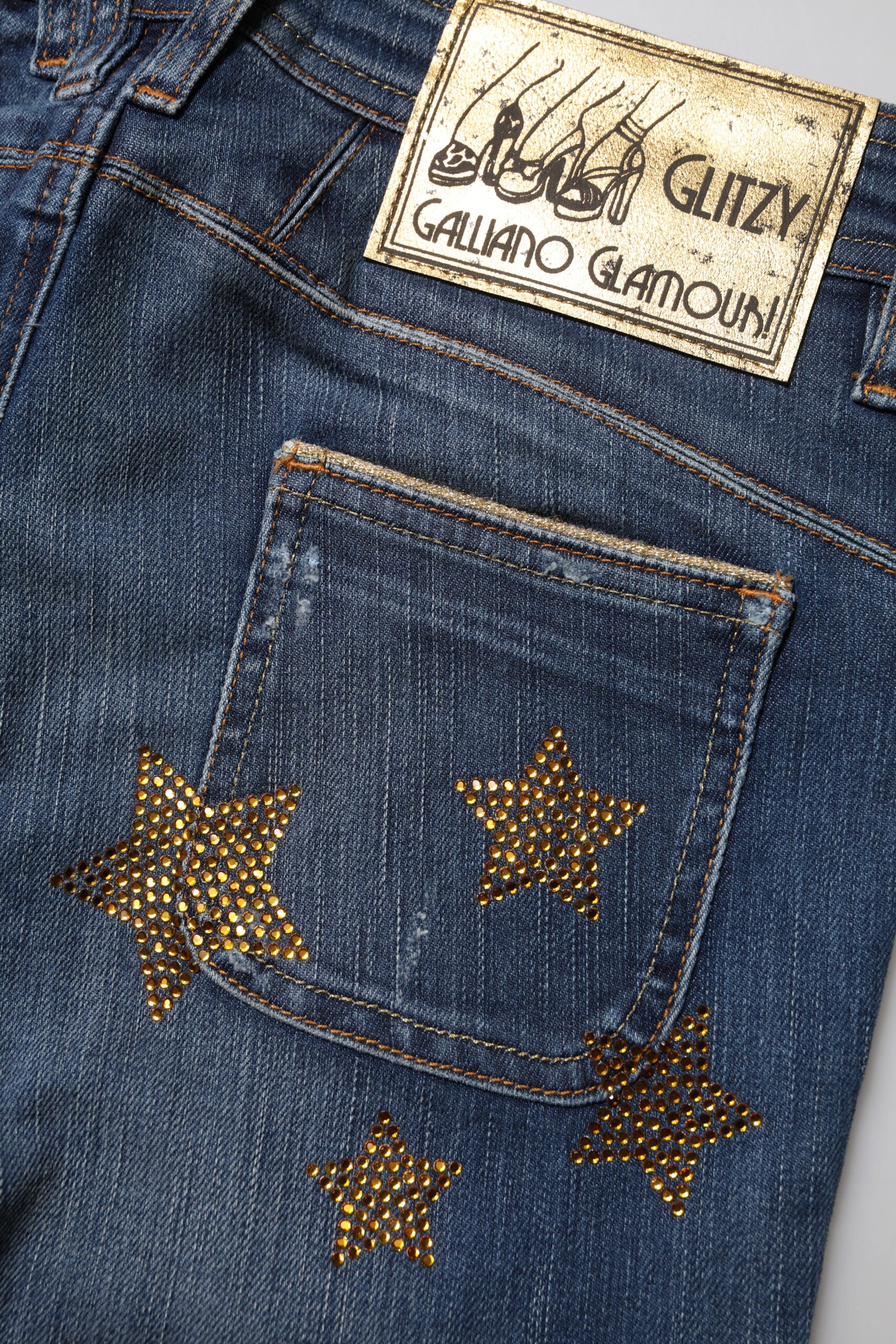 John Galliano Blue Cotton Mid Waist Wide Leg Denim Women's Jeans