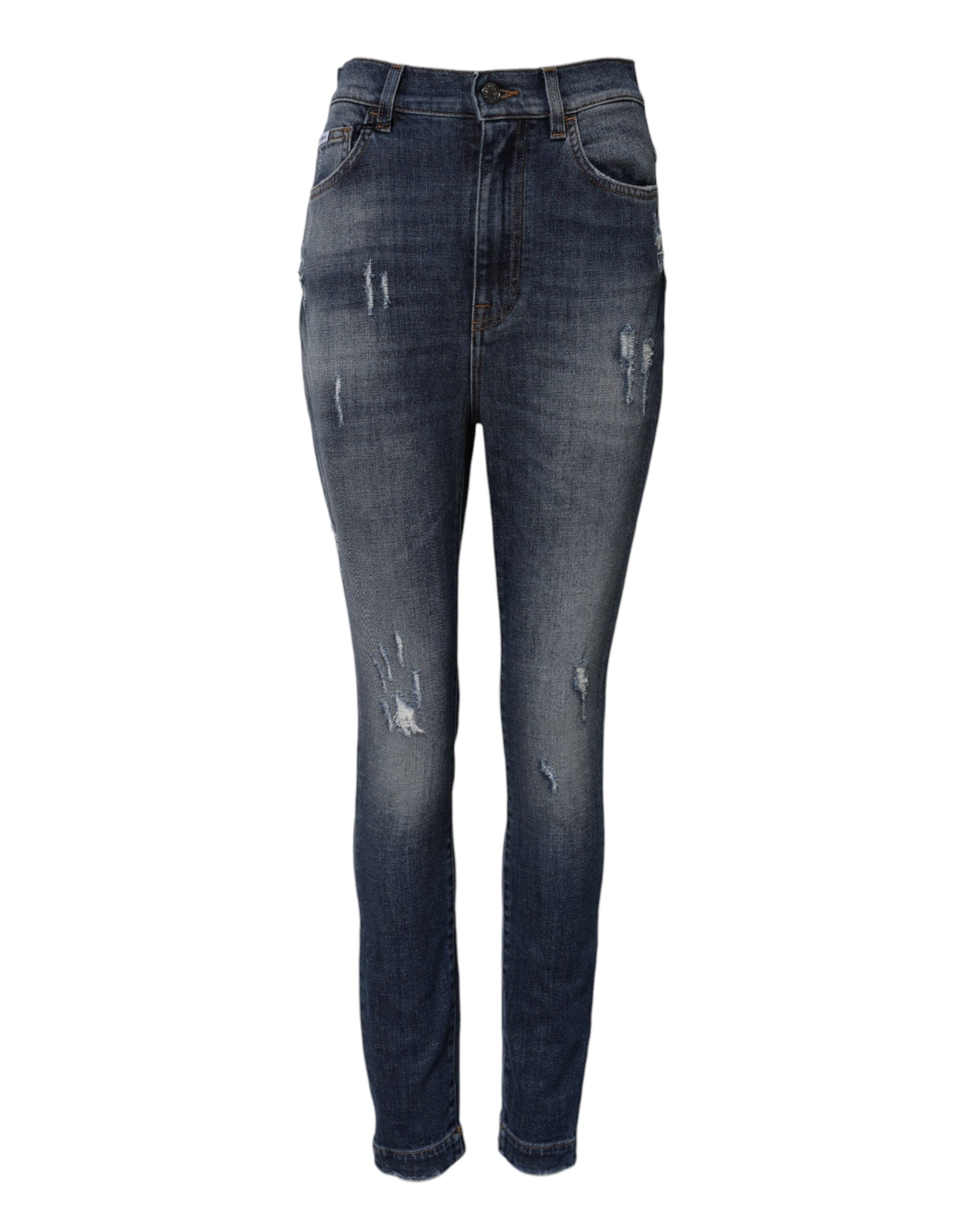 Dolce & Gabbana Blue Washed Cotton High Waisted Denim Women's Jeans