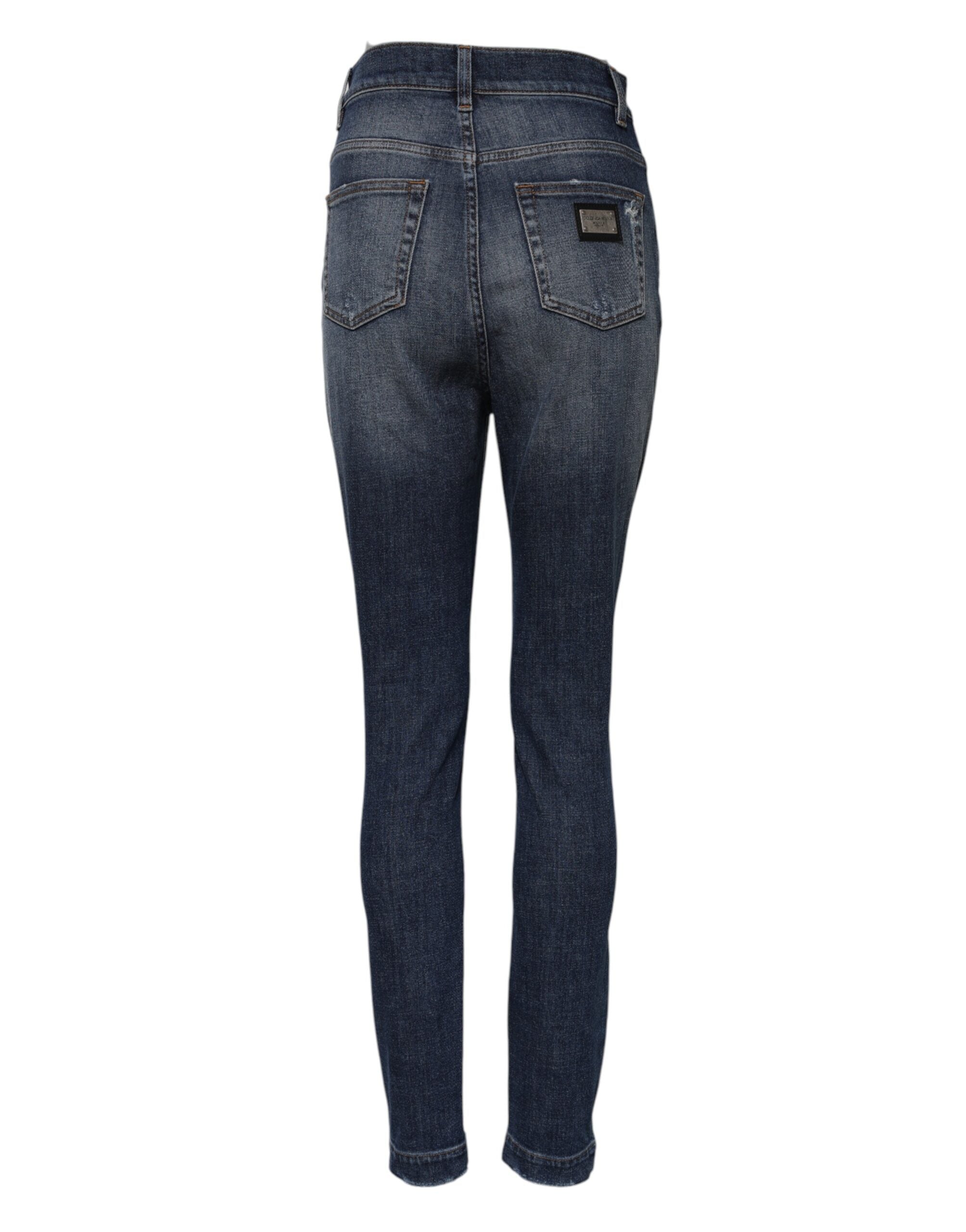 Dolce & Gabbana Blue Washed Cotton High Waisted Denim Women's Jeans