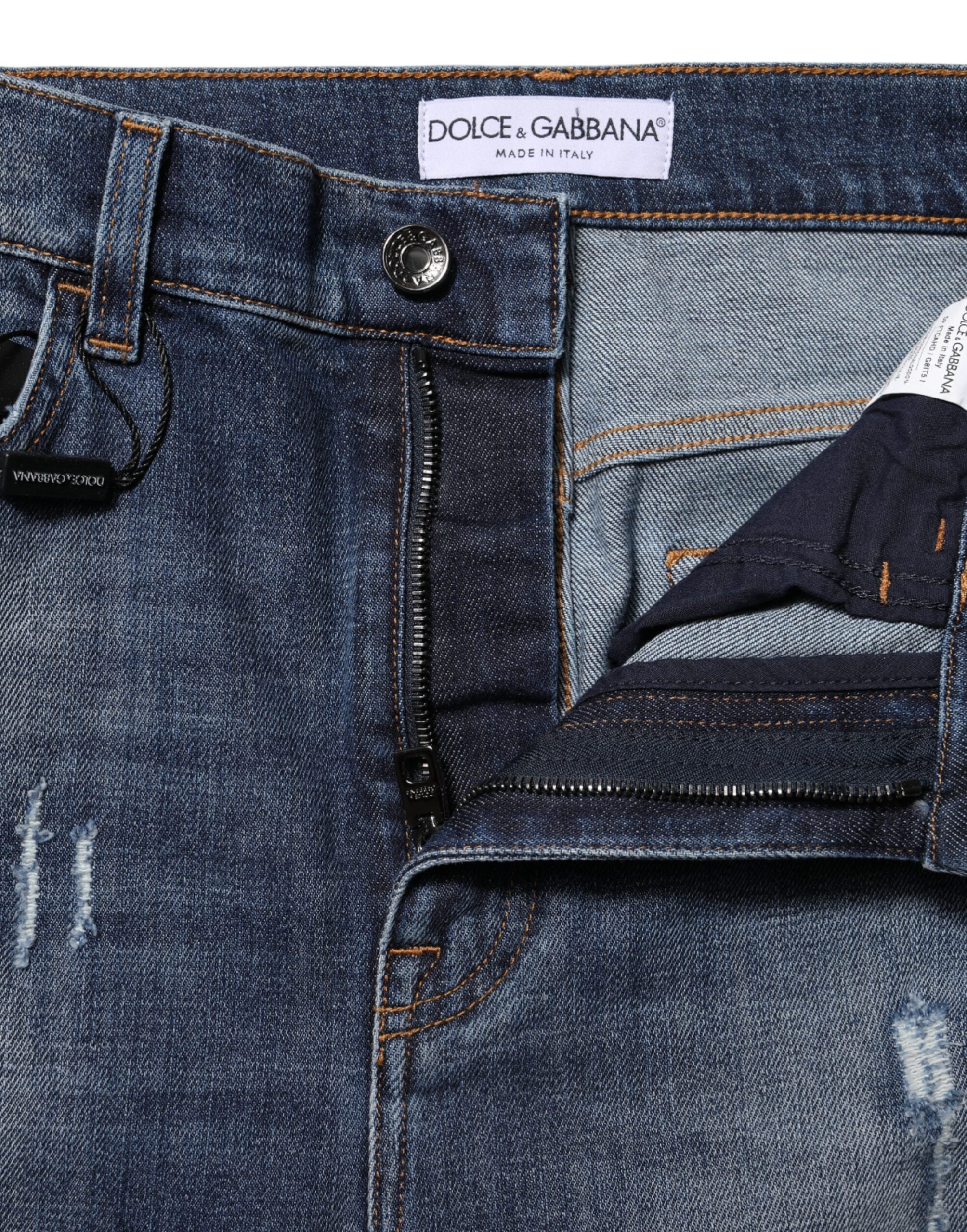 Dolce & Gabbana Blue Washed Cotton High Waisted Denim Women's Jeans