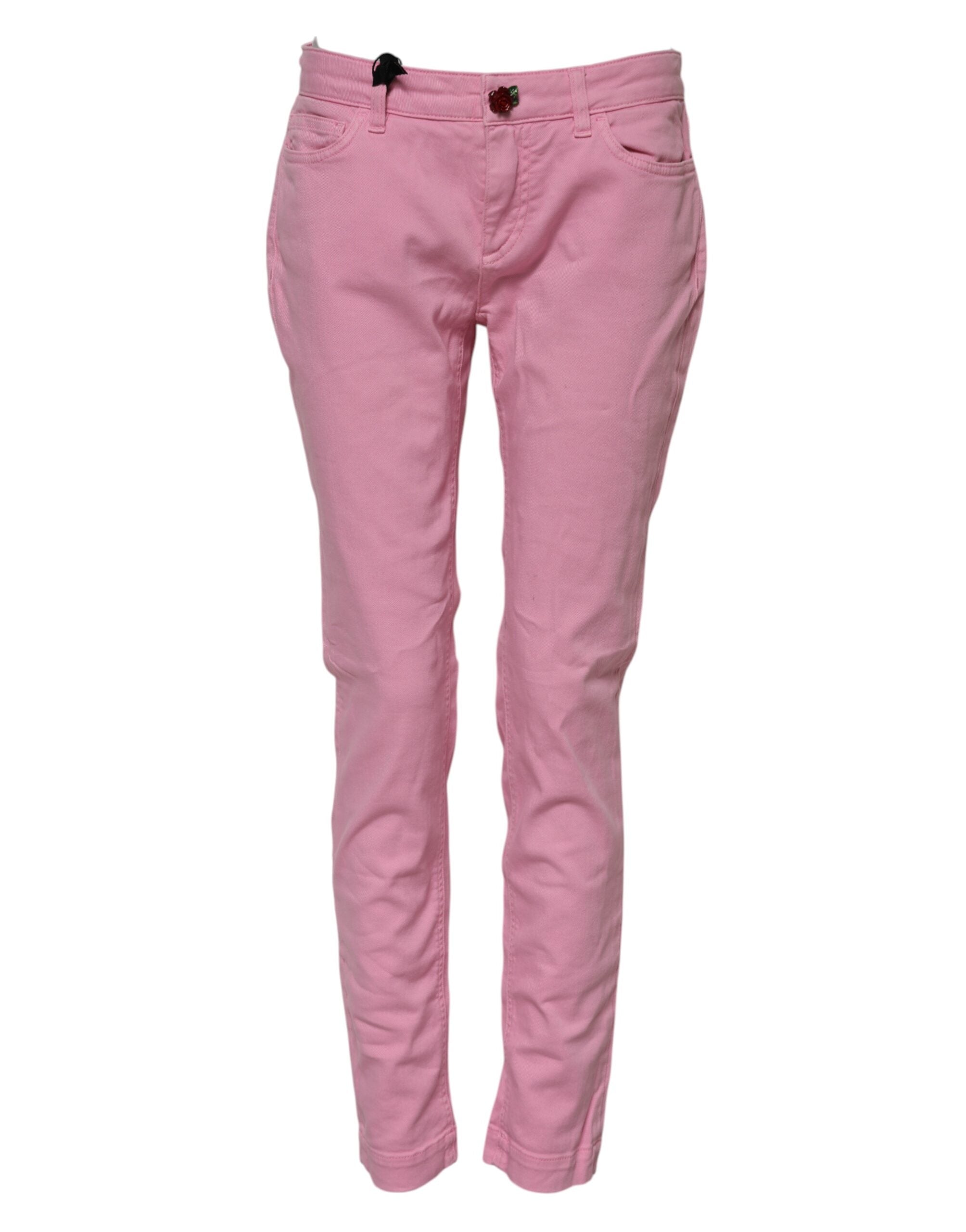 Dolce & Gabbana Pink Cotton PRETTY Skinny Denim Women's Jeans (Pre-Owned)