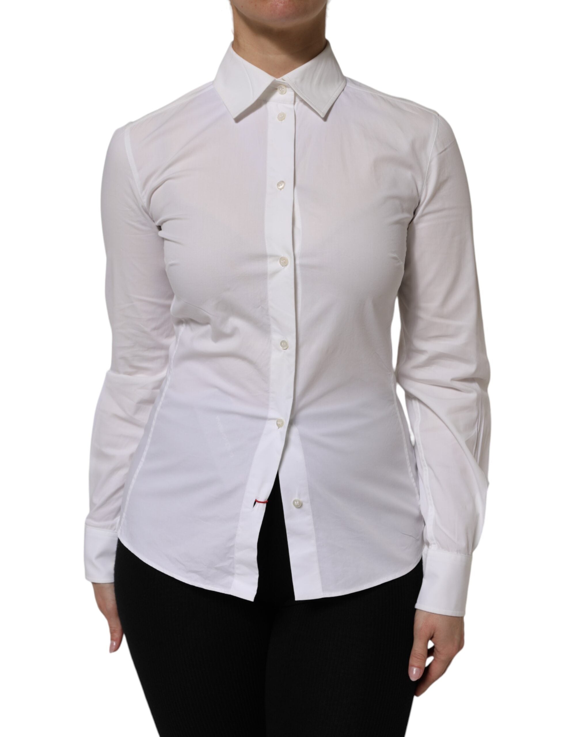 Dolce & Gabbana White Cotton Collared Long Sleeves Top Women's Shirt (Pre-Owned)