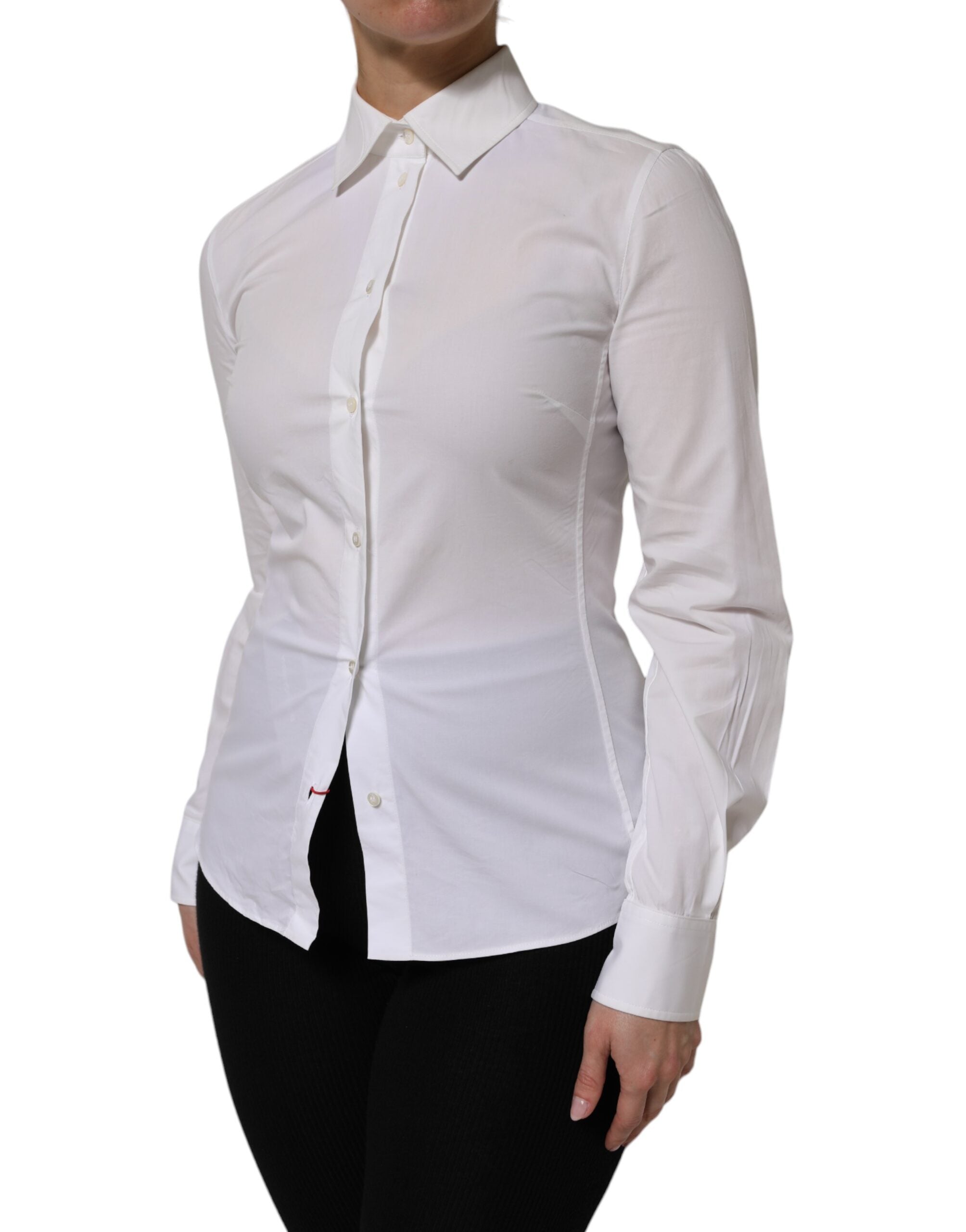 Dolce & Gabbana White Cotton Collared Long Sleeves Top Women's Shirt (Pre-Owned)