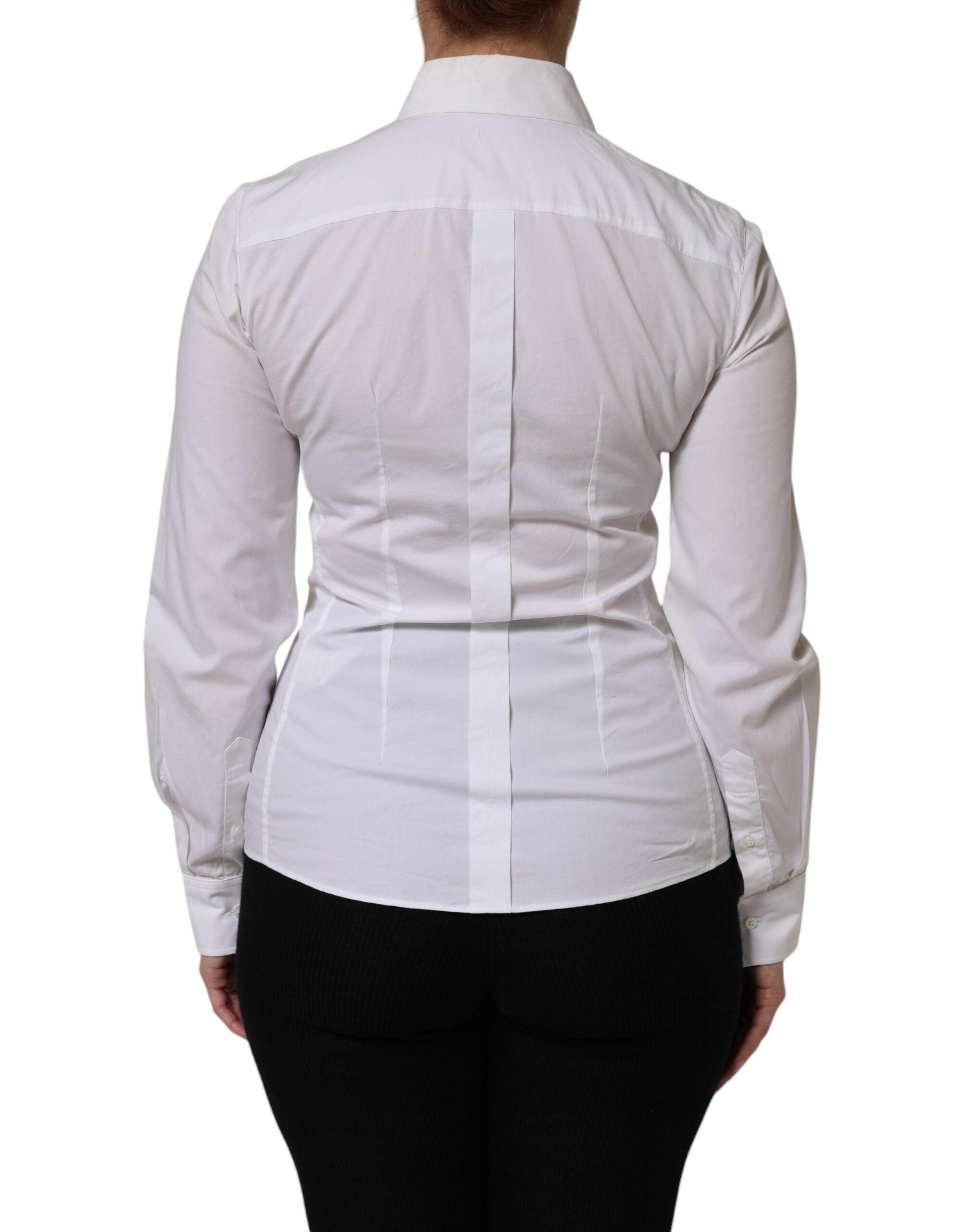 Dolce & Gabbana White Cotton Collared Long Sleeves Top Women's Shirt (Pre-Owned)