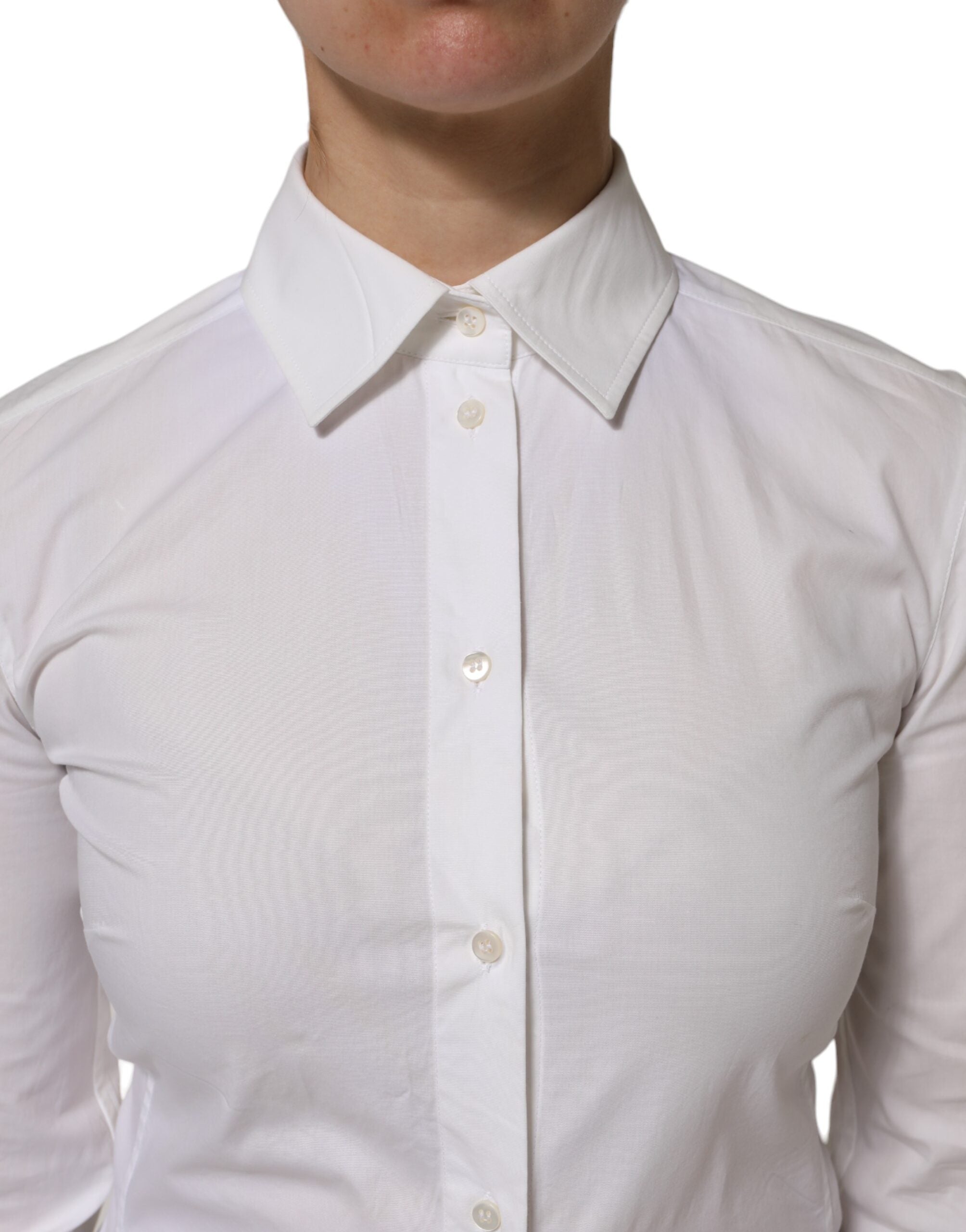 Dolce & Gabbana White Cotton Collared Long Sleeves Top Women's Shirt (Pre-Owned)