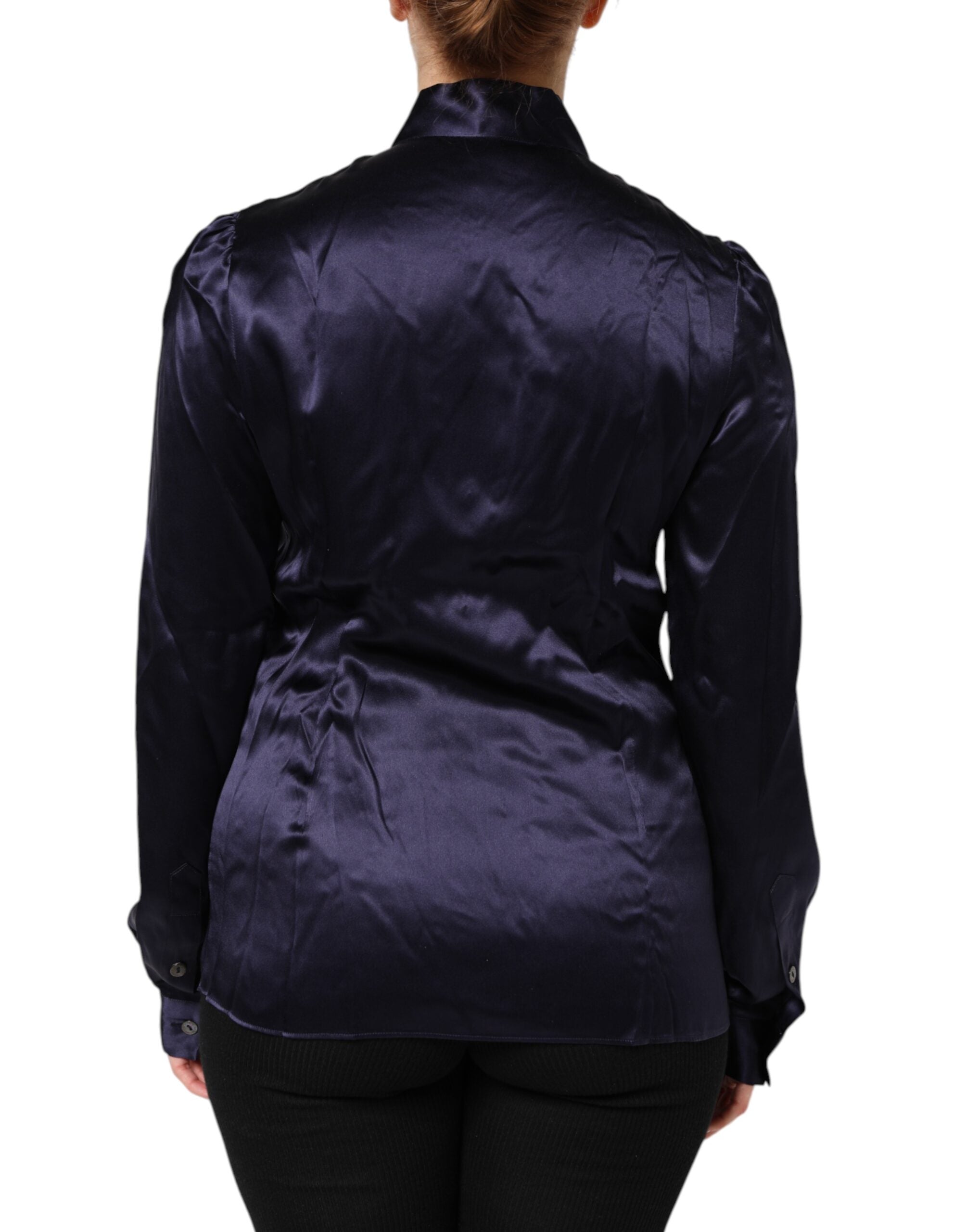 Dolce & Gabbana Dark Purple Silk Ascot Collared Blouse Women's Top (Pre-Owned)