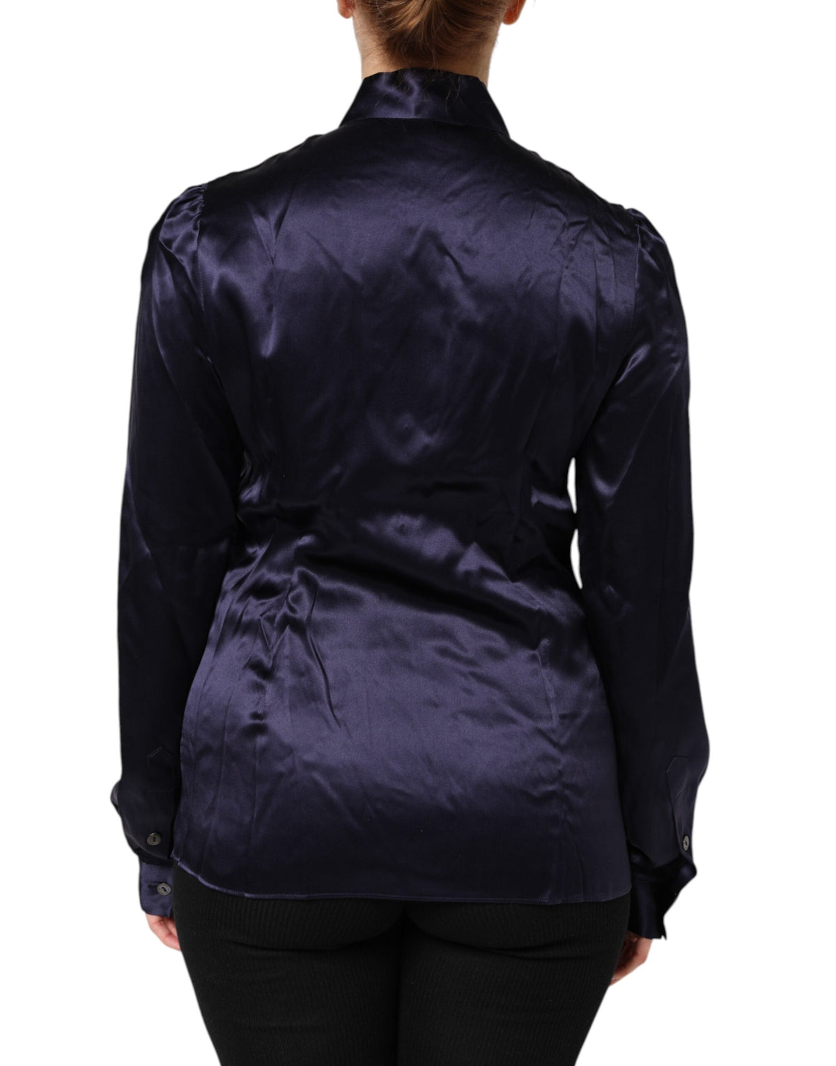 Dolce & Gabbana Dark Purple Silk Ascot Collared Blouse Women's Top (Pre-Owned)