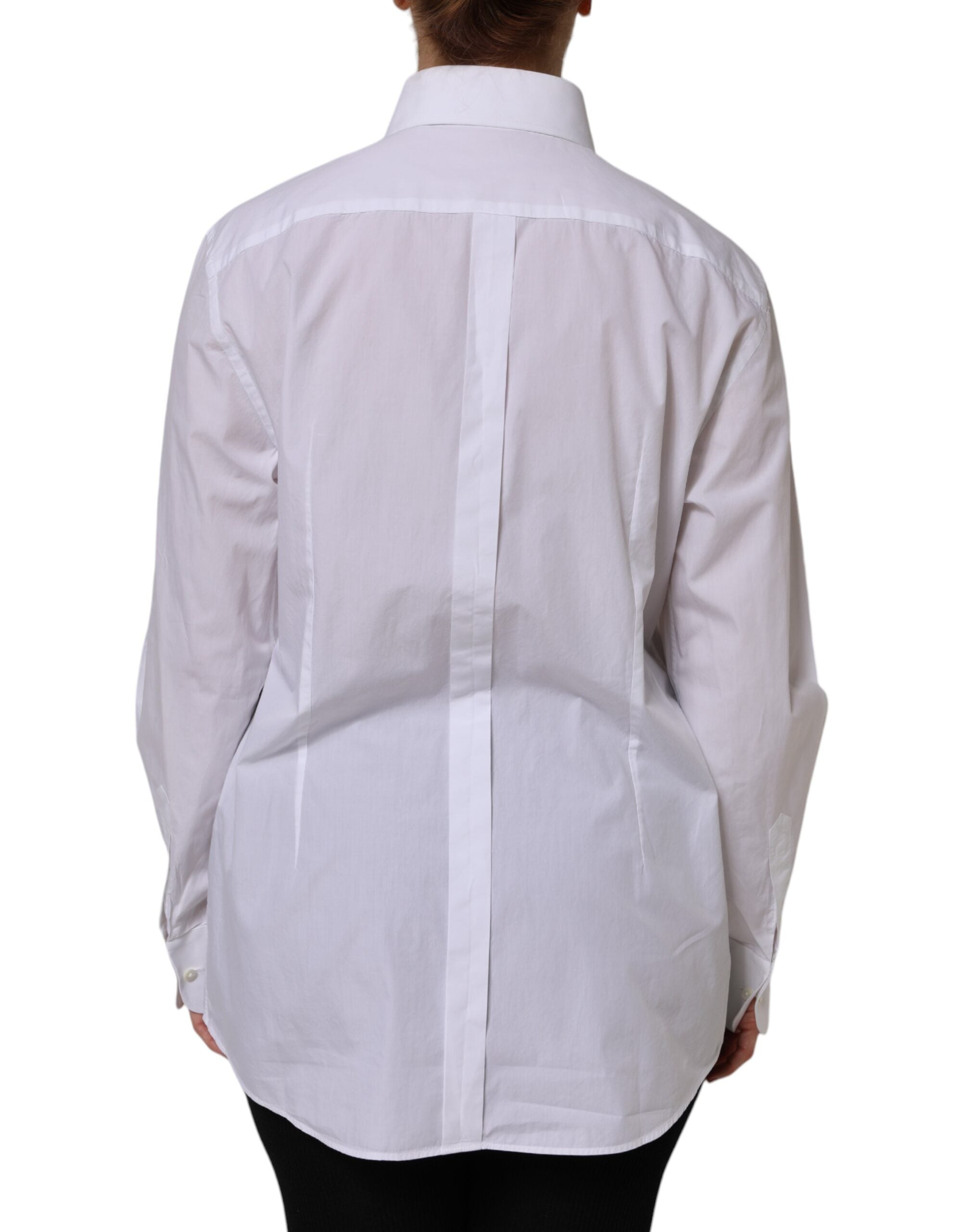 Dolce & Gabbana White Cotton Long Sleeves Collared Top Women's Shirt (Pre-Owned)
