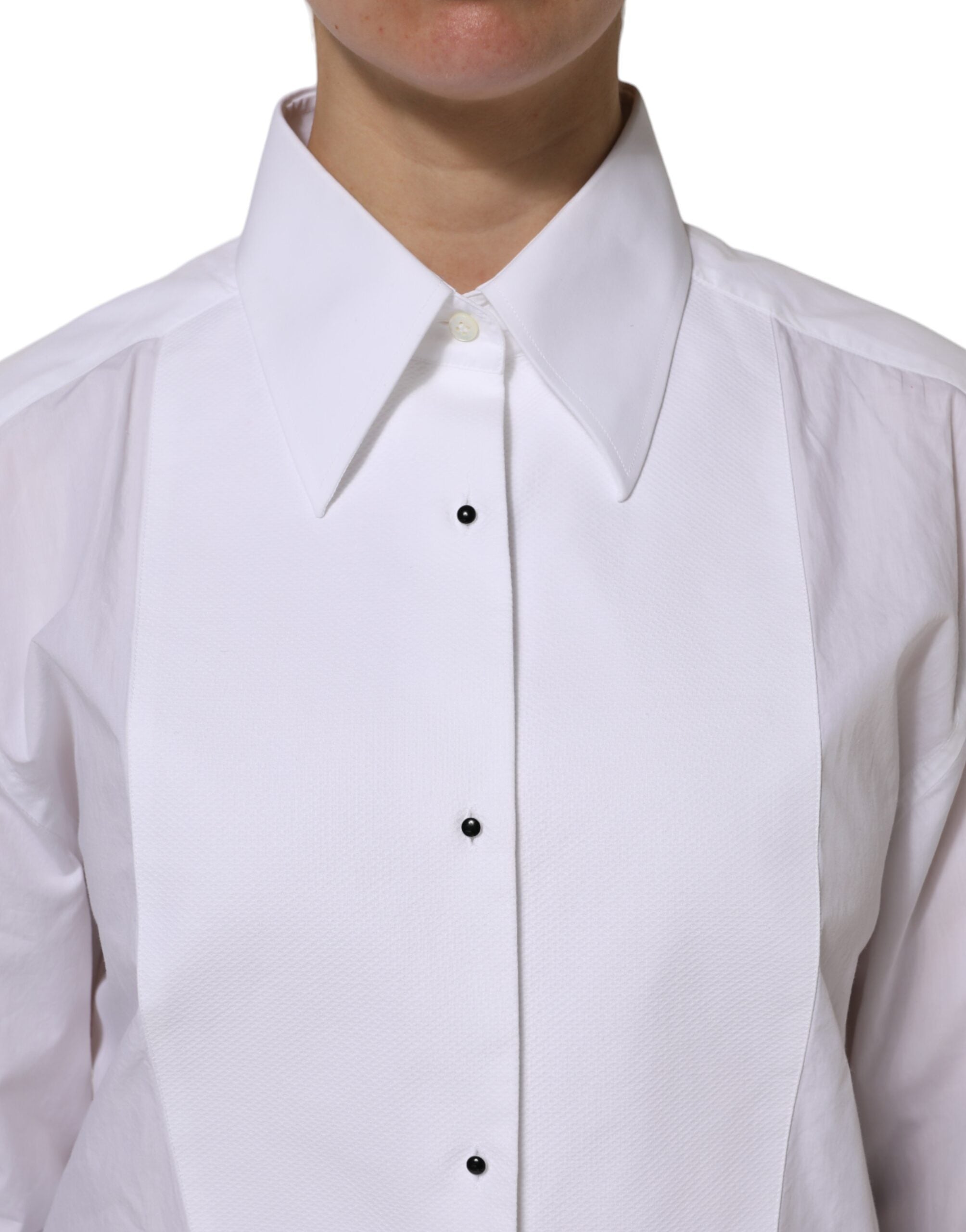 Dolce & Gabbana White Cotton Long Sleeves Collared Top Women's Shirt (Pre-Owned)