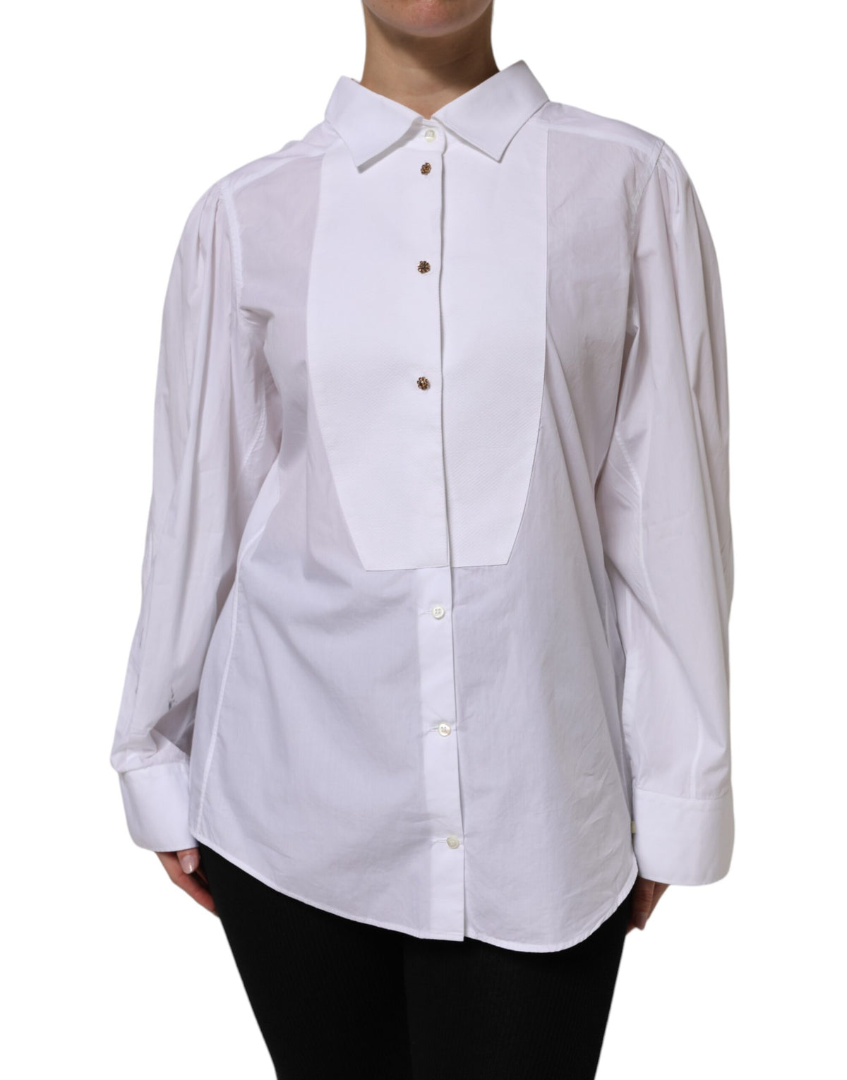 Dolce & Gabbana White Cotton Long Sleeves Formal Top Women's Shirt (Pre-Owned)