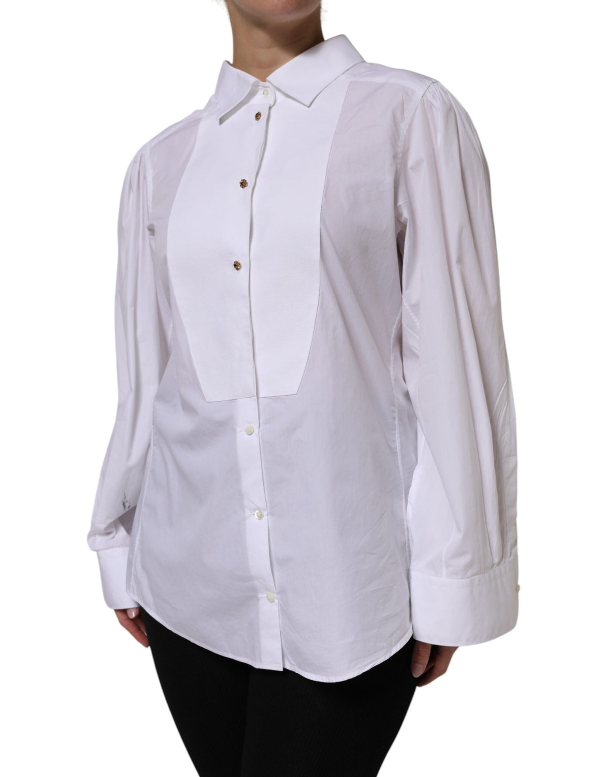Dolce & Gabbana White Cotton Long Sleeves Formal Top Women's Shirt (Pre-Owned)