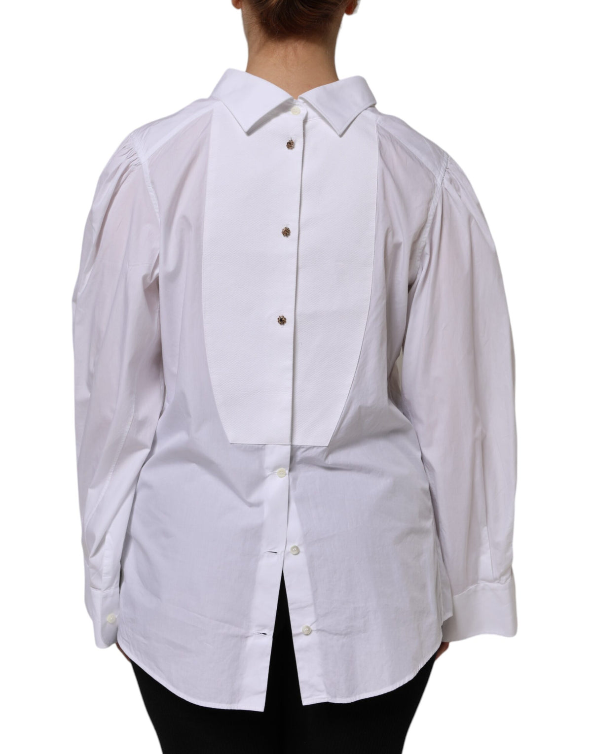 Dolce & Gabbana White Cotton Long Sleeves Formal Top Women's Shirt (Pre-Owned)