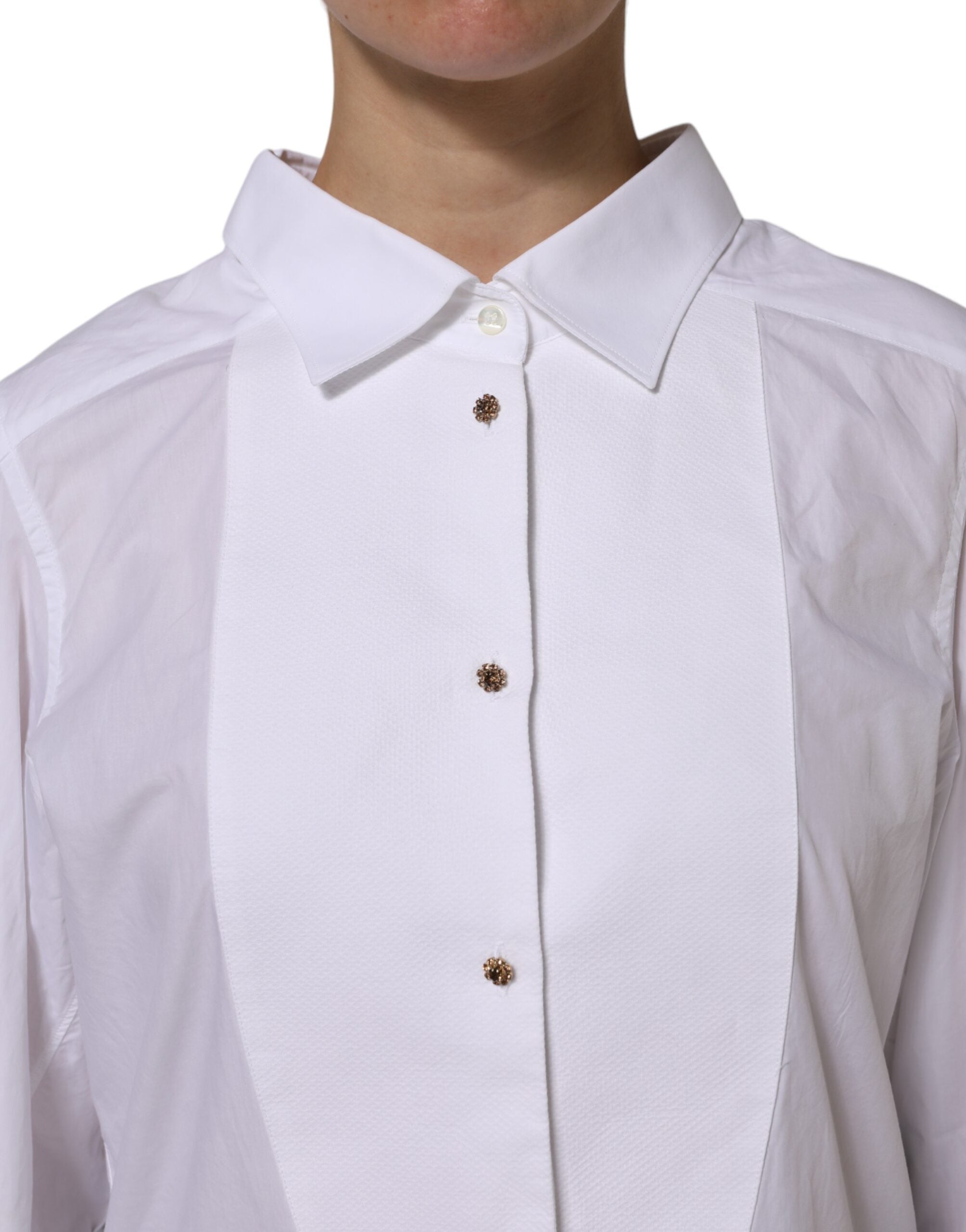 Dolce & Gabbana White Cotton Long Sleeves Formal Top Women's Shirt (Pre-Owned)