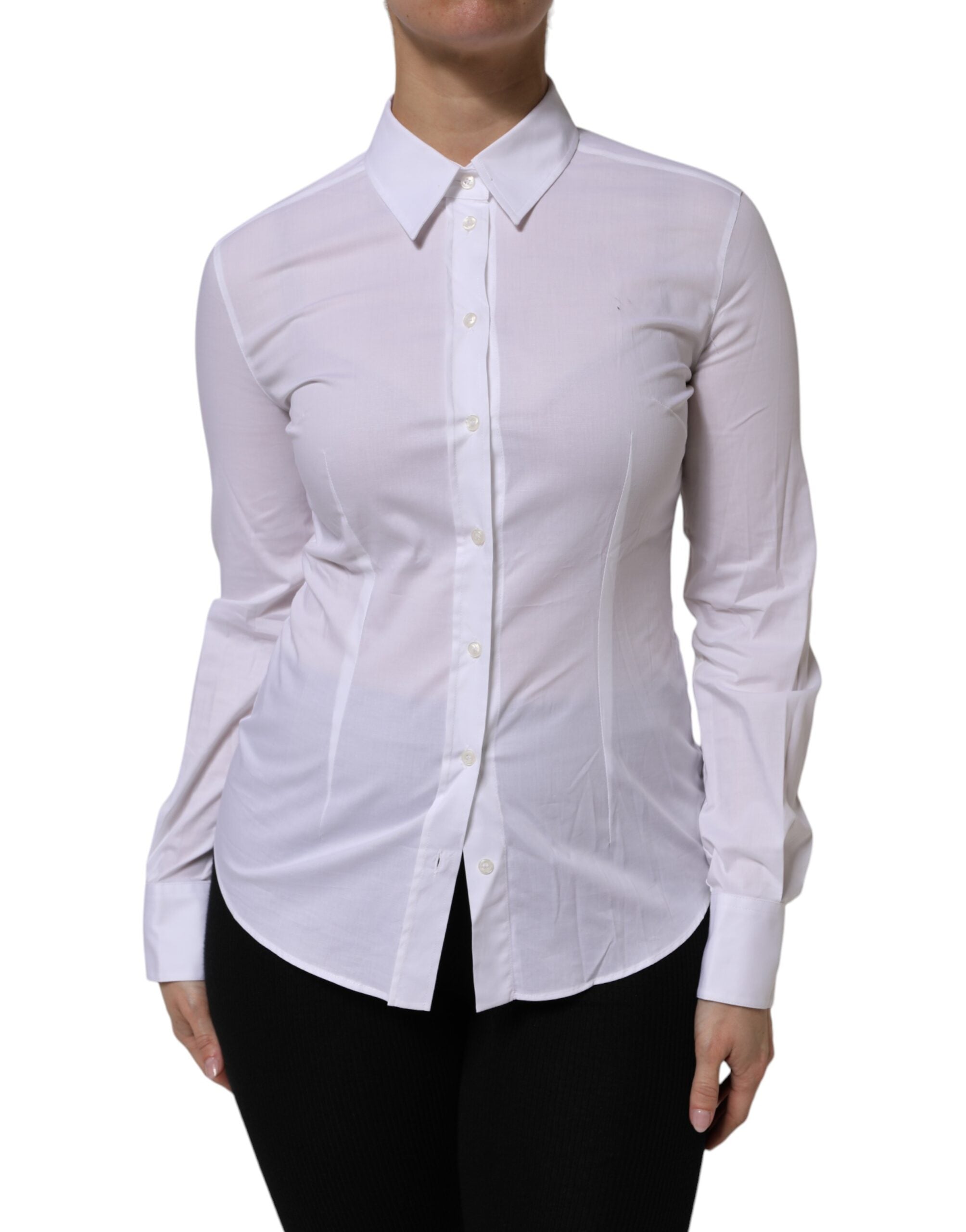 Dolce & Gabbana White Cotton Collared Long Sleeves Top Women's Shirt (Pre-Owned)