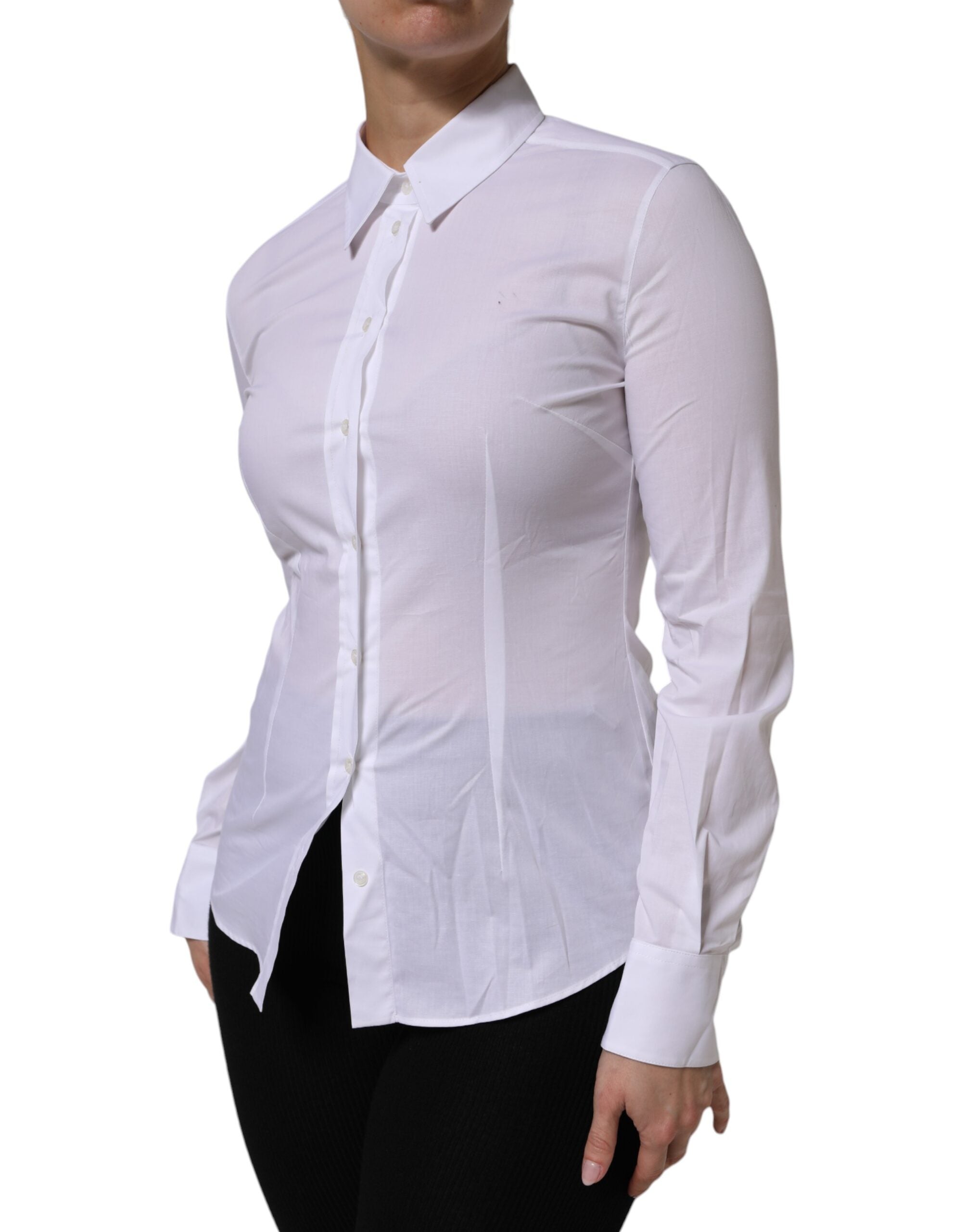 Dolce & Gabbana White Cotton Collared Long Sleeves Top Women's Shirt (Pre-Owned)