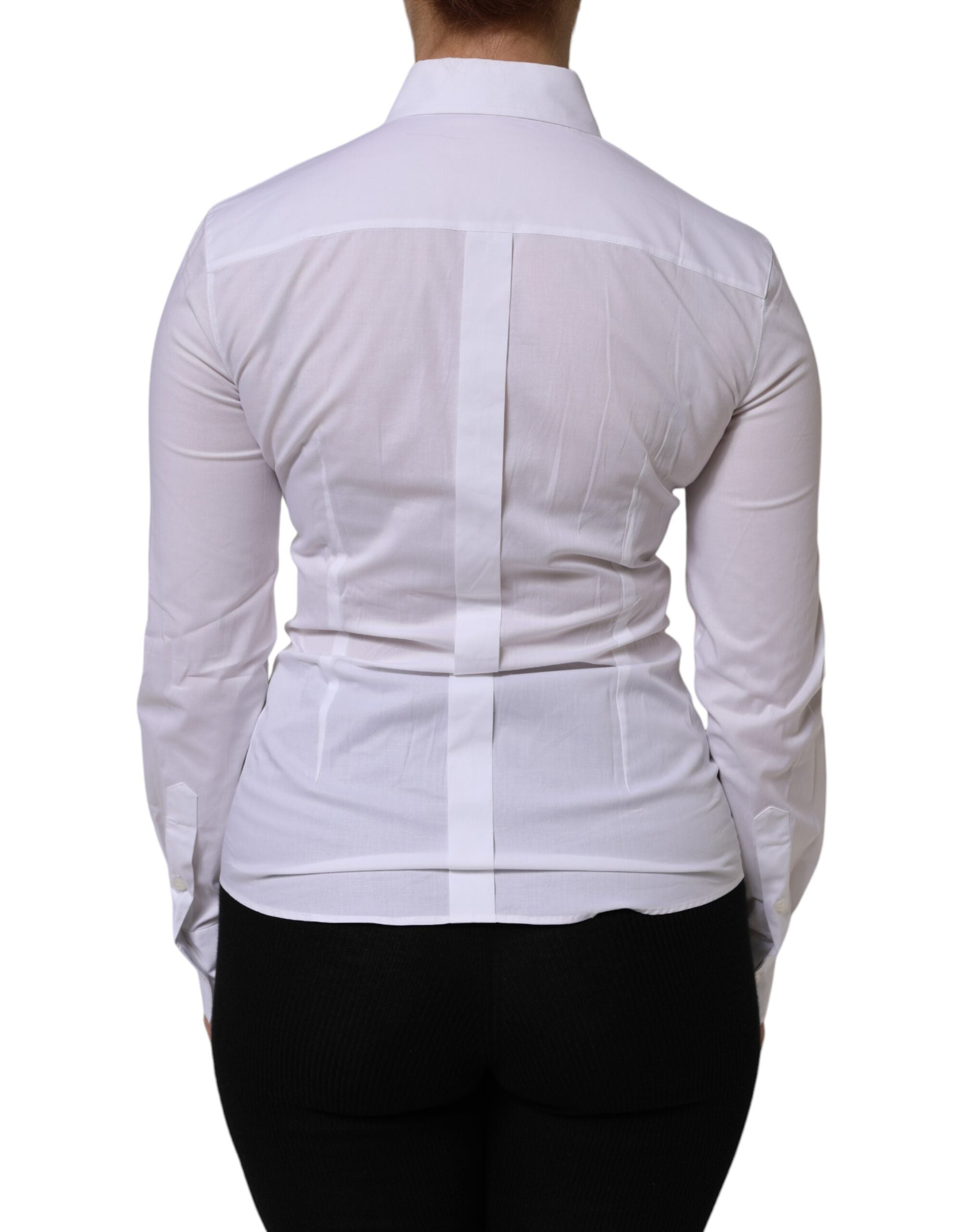 Dolce & Gabbana White Cotton Collared Long Sleeves Top Women's Shirt (Pre-Owned)
